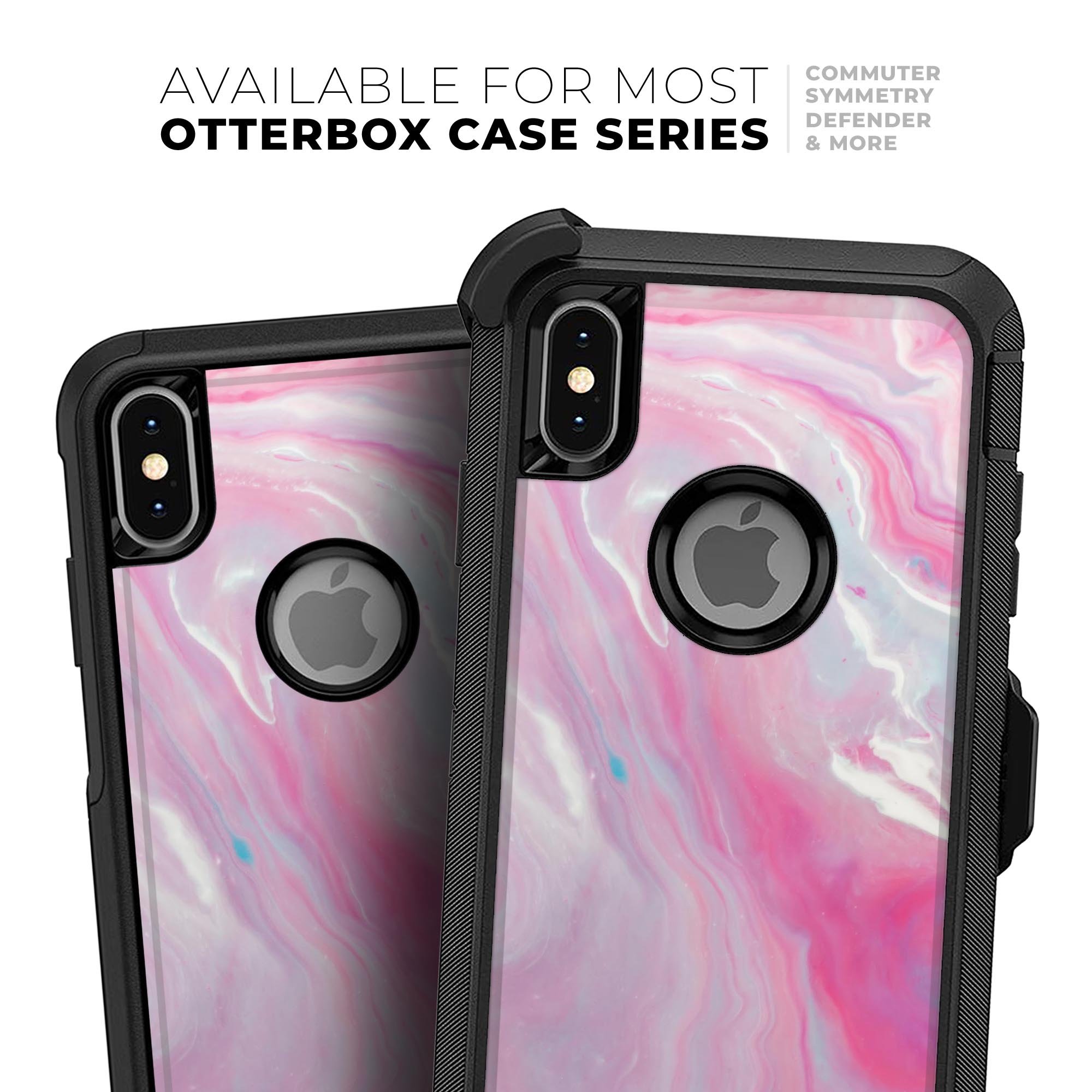 Marbleized Pink Paradise V8 Skin Kit for iPhone OtterBox Cases, showcasing a vibrant pink marble design with a sleek finish.