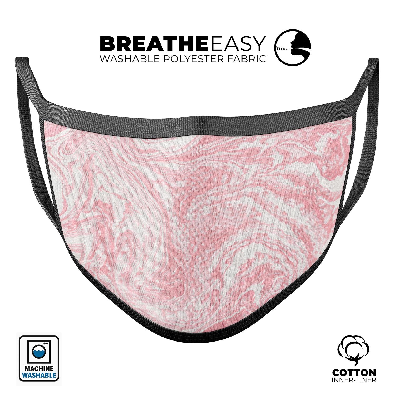 Marbleized Pink v3 mouth cover, unisex anti-dust cotton mask with adjustable ear loops, made in the USA.