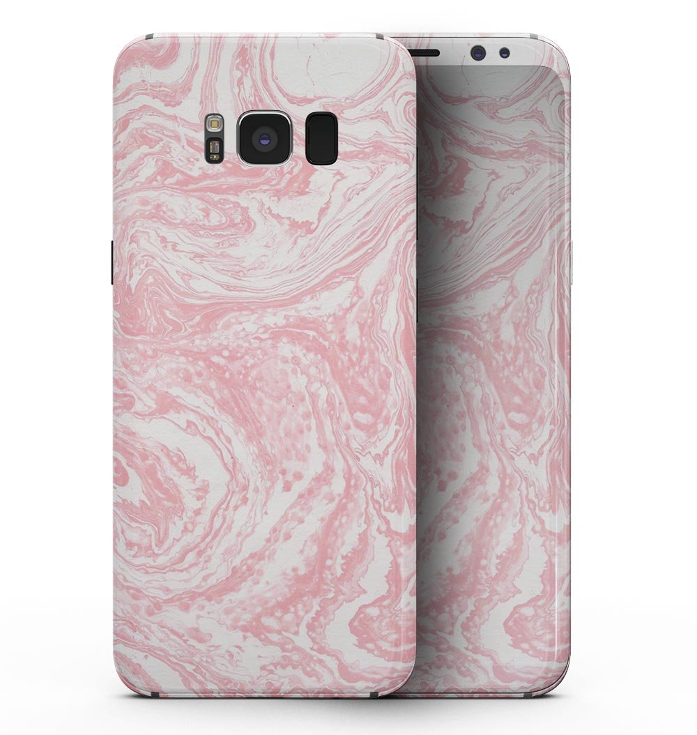 Marbleized Pink v3 Full-Body Skin Kit for Samsung Galaxy S8, showcasing a stylish pink marble design that fits perfectly on the device.