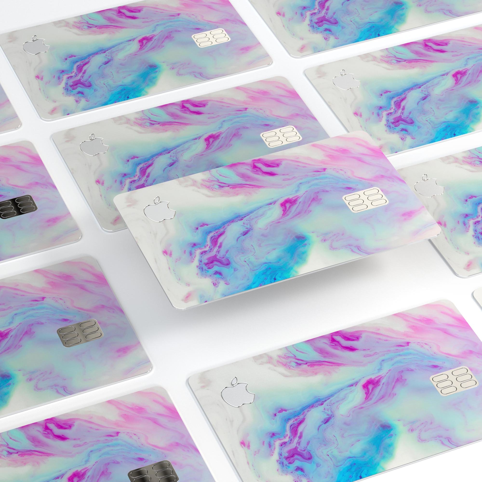 Marbleized Soft Blue V32 decal skin for Apple Card, showcasing its premium vinyl texture and stylish design.