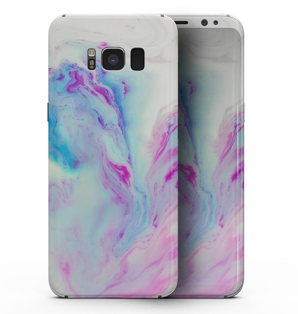 Marbleized Soft Blue V32 skin for Samsung Galaxy S8, showcasing its elegant design and premium vinyl material.