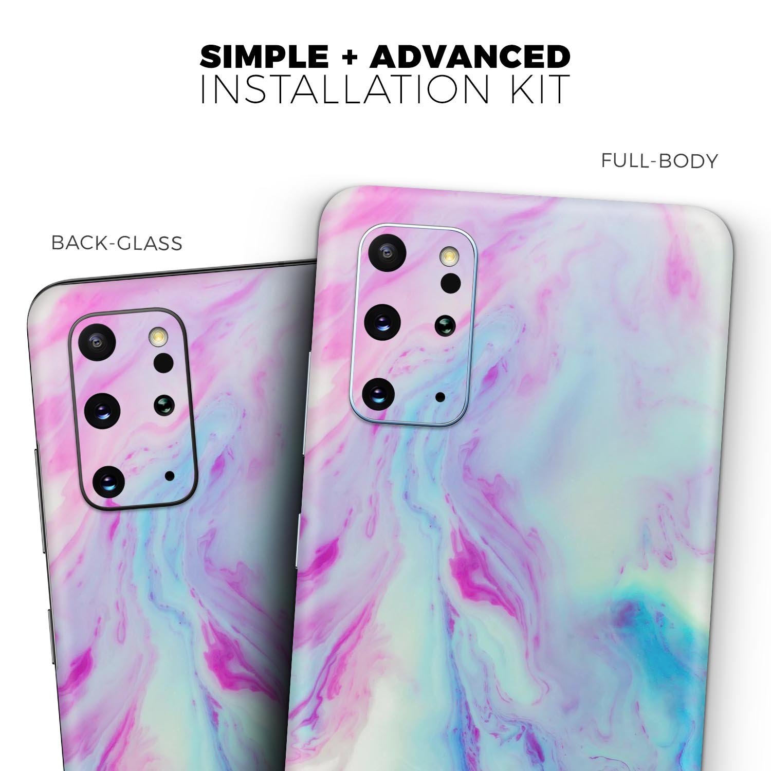 Marbleized Soft Blue V32 Skin-Kit for Samsung Galaxy S-Series, showcasing a stylish design with a smooth finish.