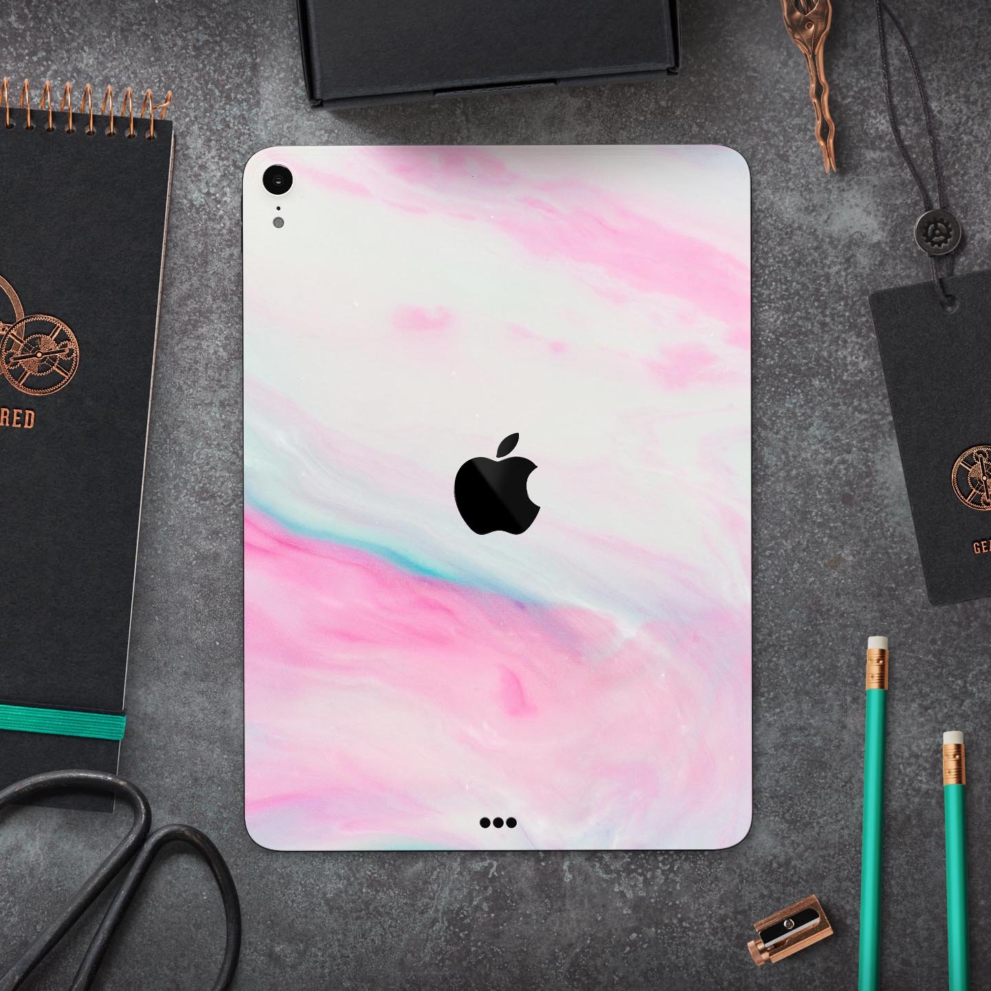 Marbleized Soft Pink Full Body Skin Decal for Apple iPad Pro, showcasing its elegant design and premium finish.