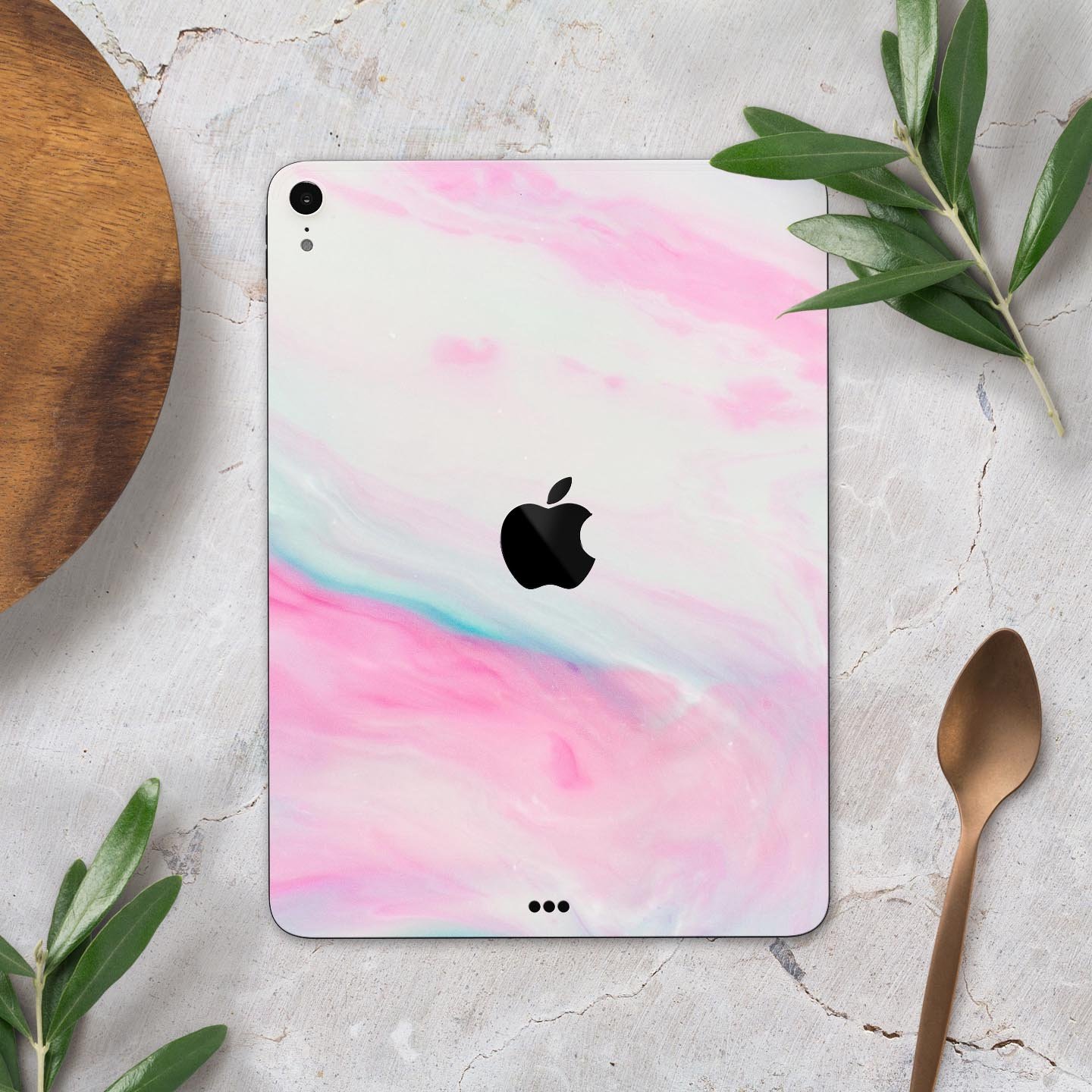 Marbleized Soft Pink Full Body Skin Decal for Apple iPad Pro, showcasing its elegant design and premium finish.