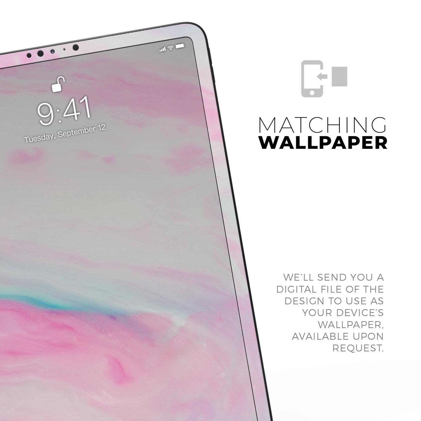 Marbleized Soft Pink Full Body Skin Decal for Apple iPad Pro, showcasing its elegant design and premium finish.