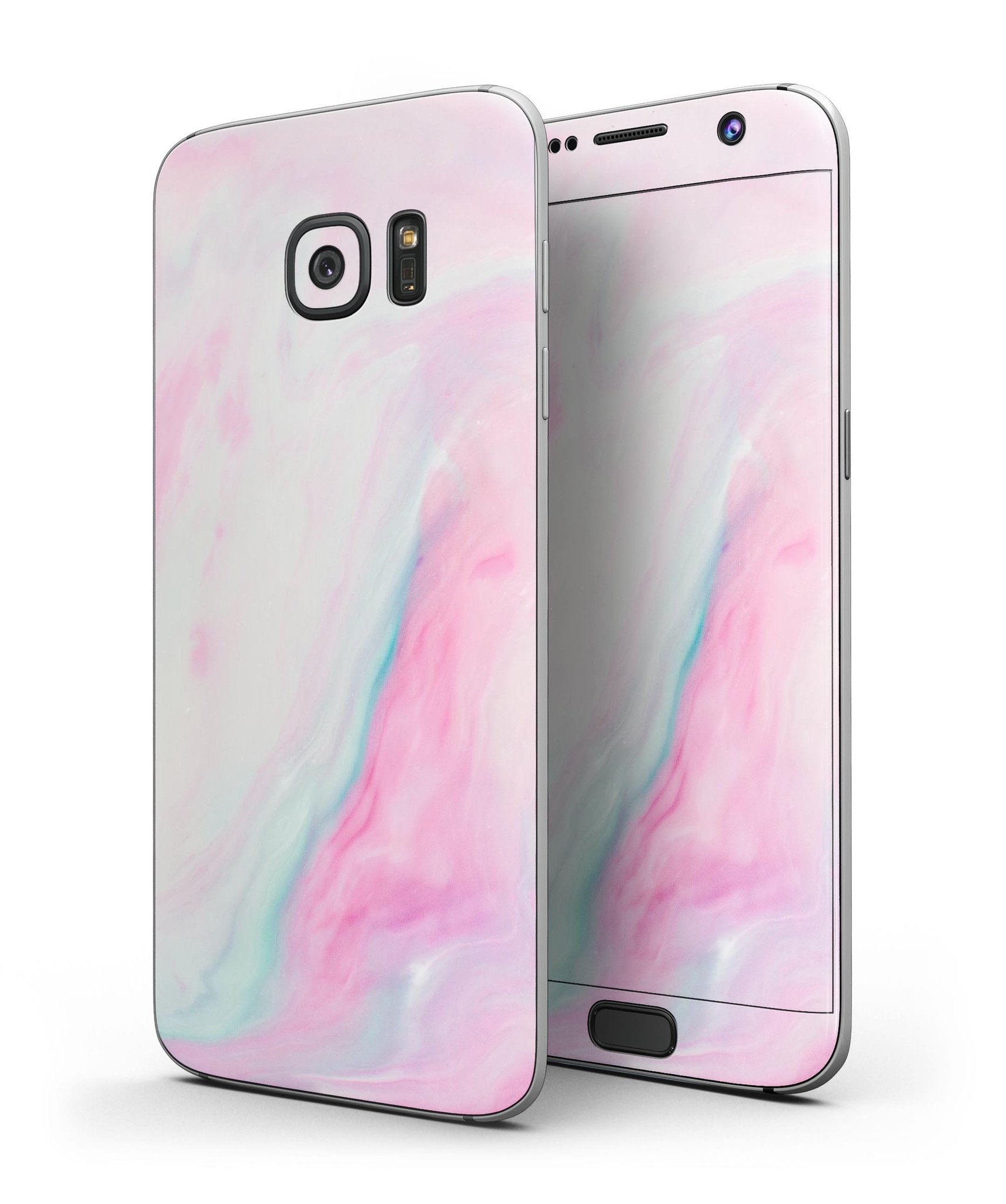 Marbleized Soft Pink Full Body Skin-Kit for Samsung Galaxy S7, showcasing its elegant design and precision fit.