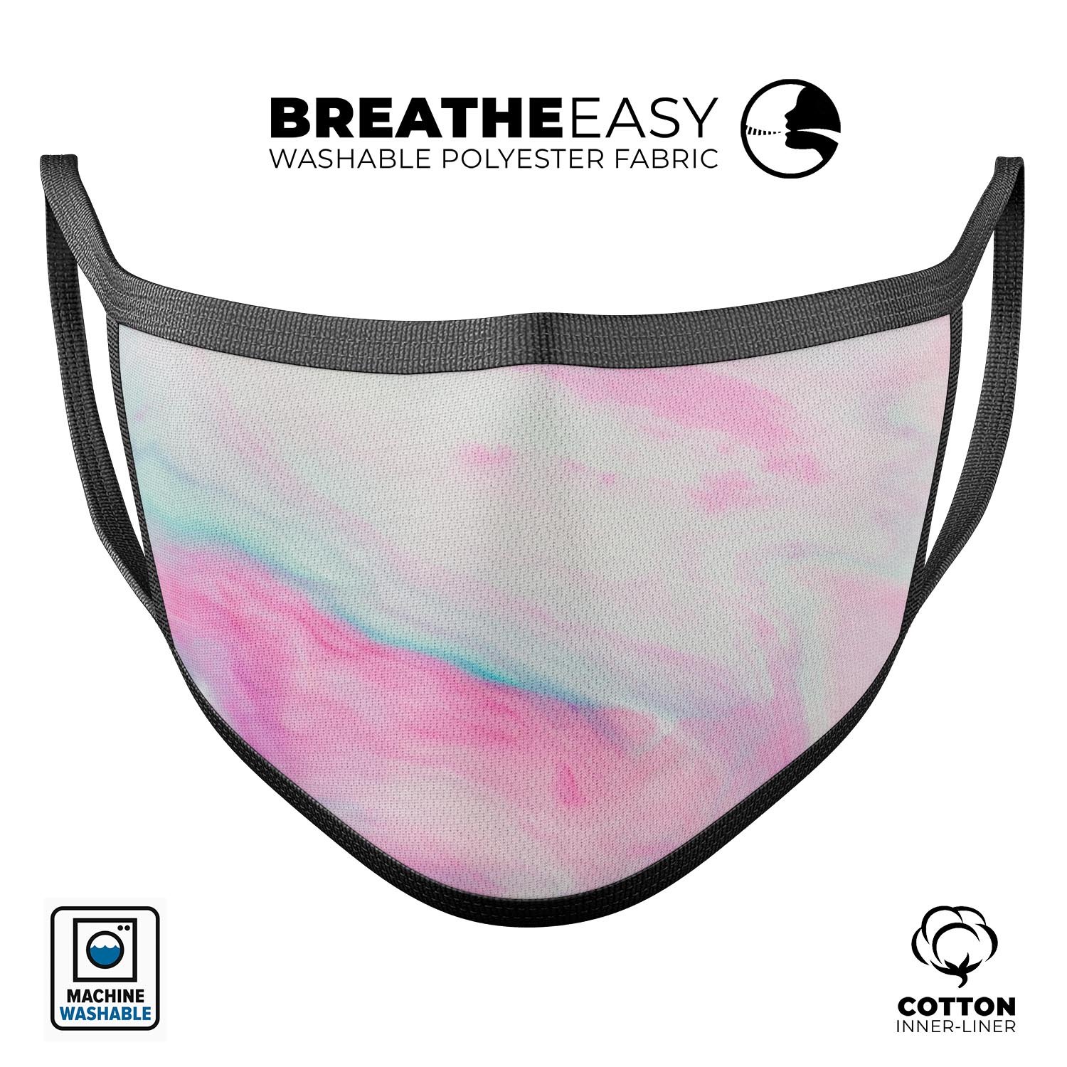 Marbleized Soft Pink unisex mouth cover made of cotton, featuring adjustable ear loops for a comfortable fit.