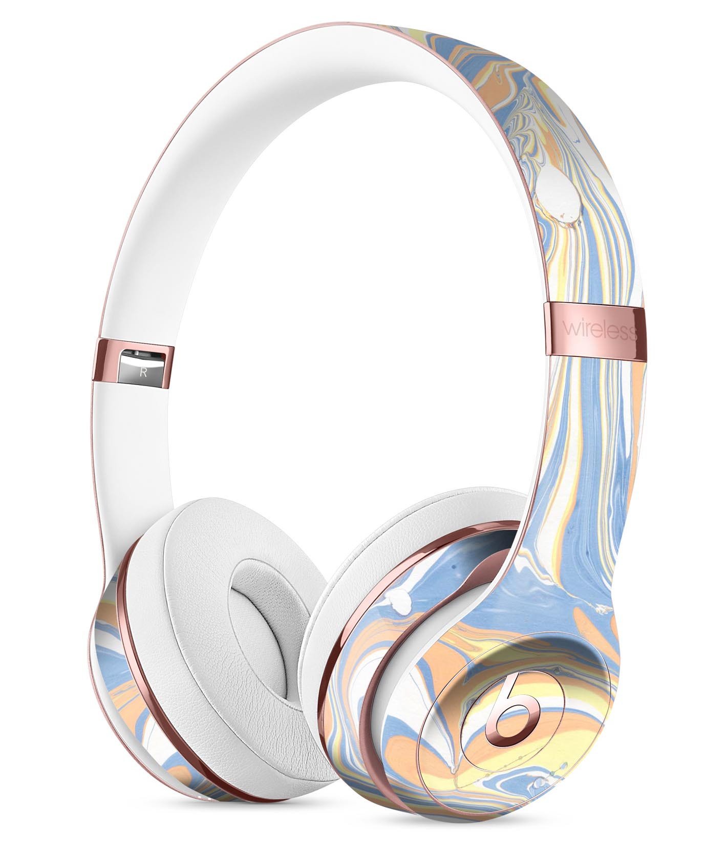 Marbleized Swirling Blue and Gold Skin Kit for Beats by Dre Solo 3 Wireless Headphones, showcasing vibrant colors and sleek design.