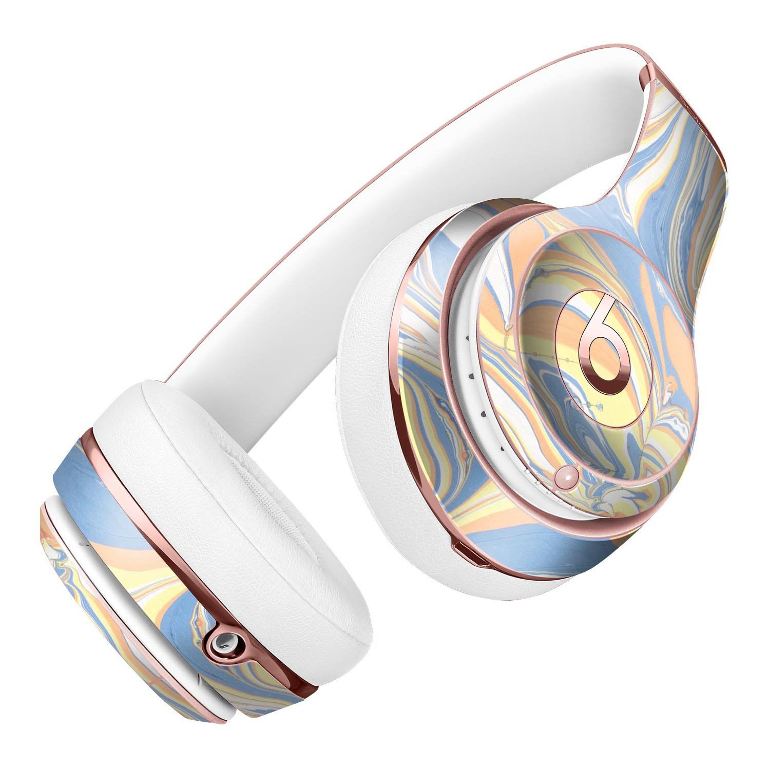 Marbleized Swirling Blue and Gold Skin Kit for Beats by Dre Solo 3 Wireless Headphones, showcasing vibrant colors and sleek design.