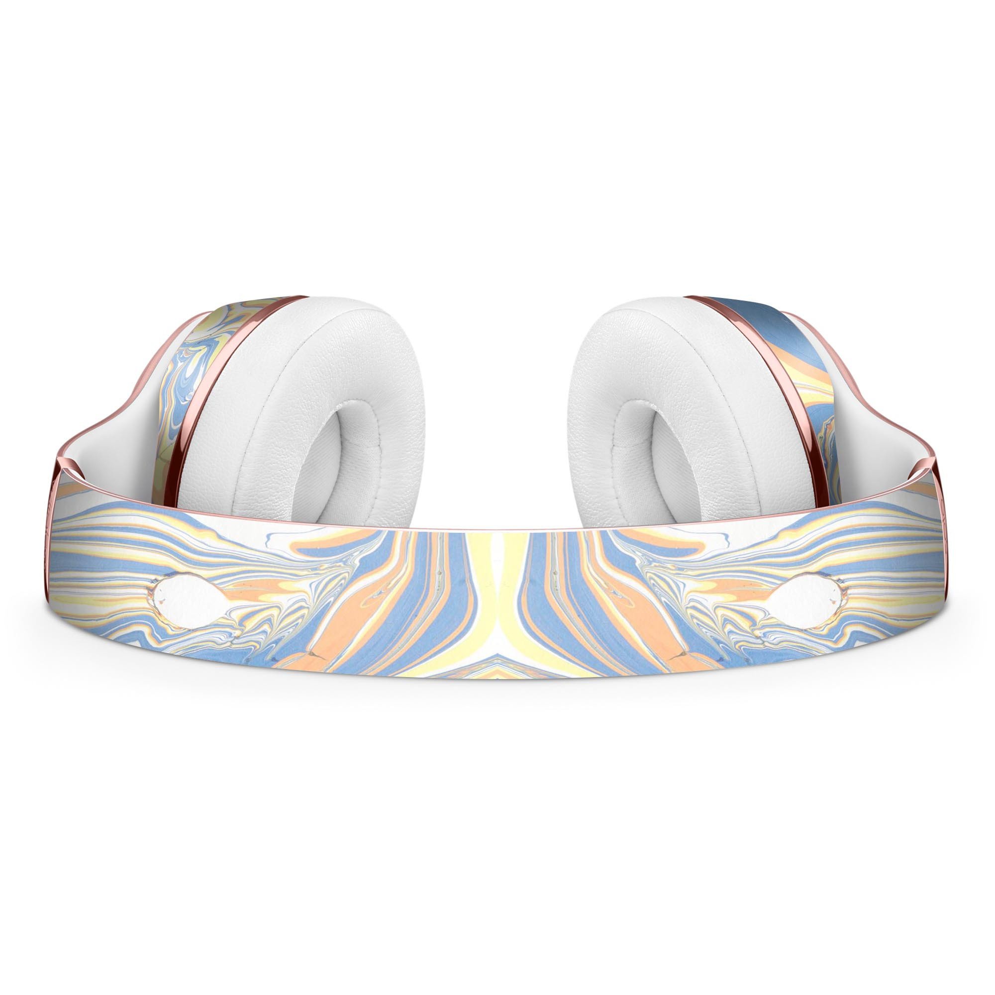 Marbleized Swirling Blue and Gold Skin Kit for Beats by Dre Solo 3 Wireless Headphones, showcasing vibrant colors and sleek design.