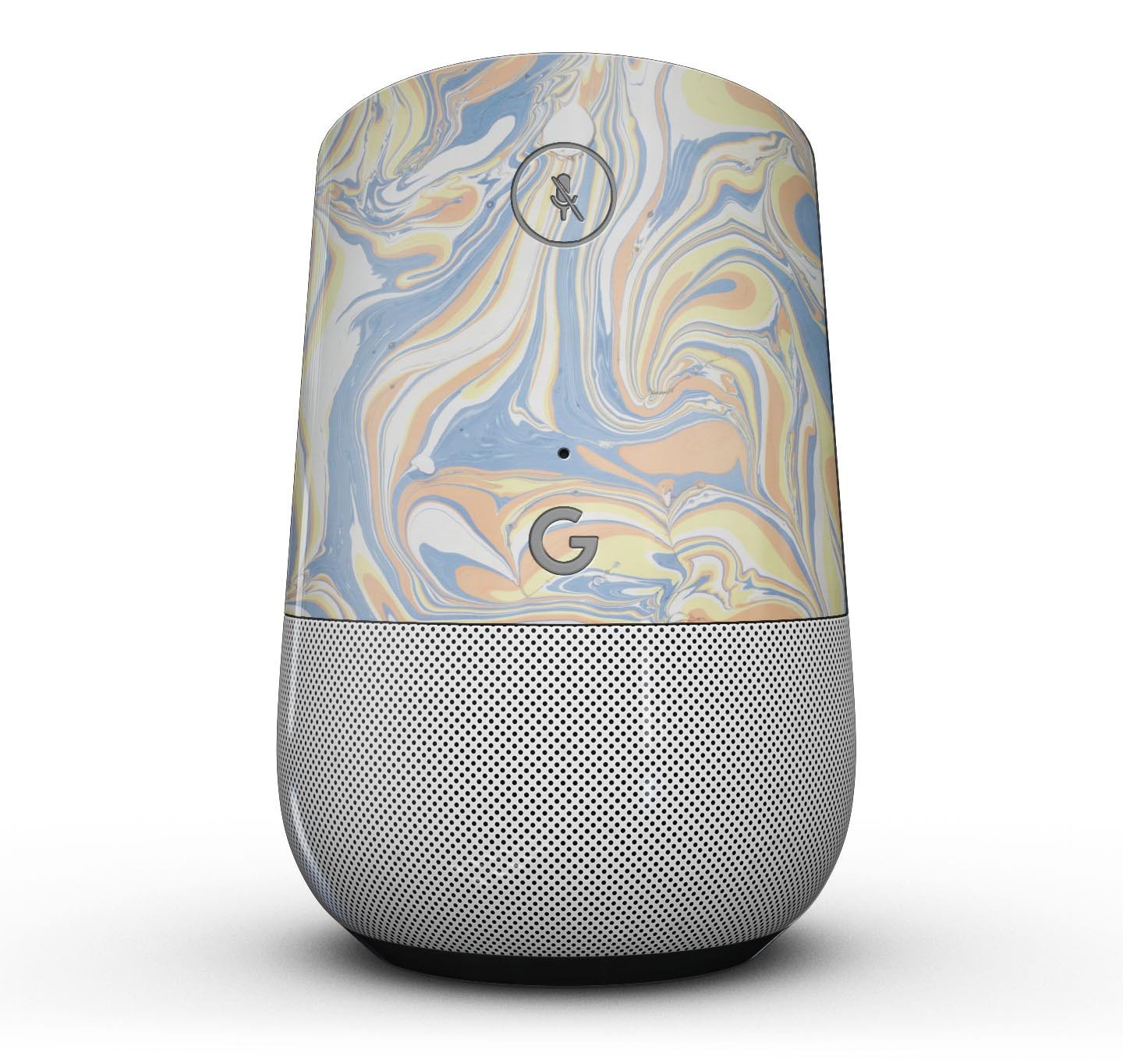 Marbleized Swirling Blue and Gold Full-Body Skin Kit for Google Home Assistant, showcasing a vibrant design with blue and gold swirls.