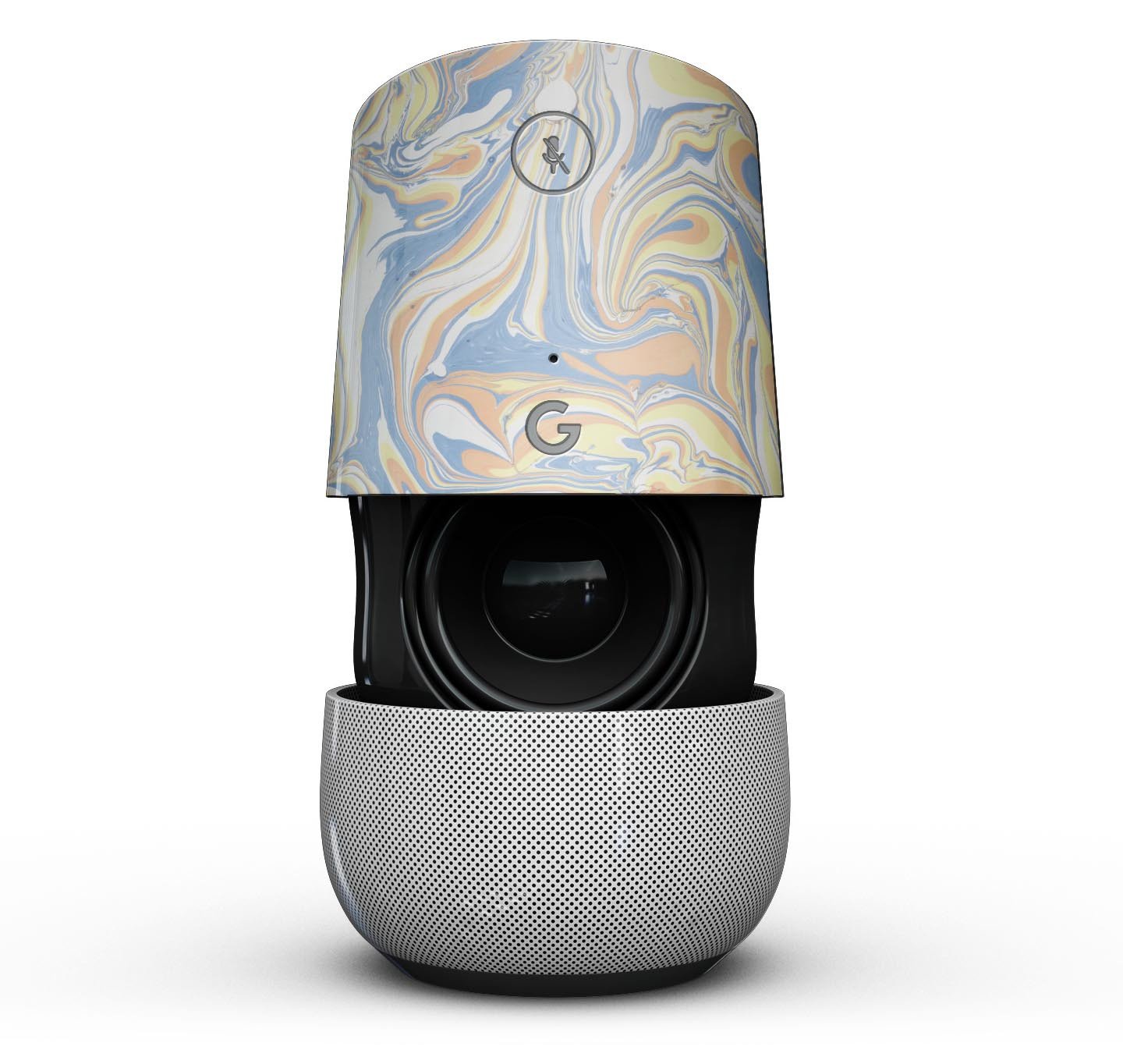 Marbleized Swirling Blue and Gold Full-Body Skin Kit for Google Home Assistant, showcasing a vibrant design with blue and gold swirls.