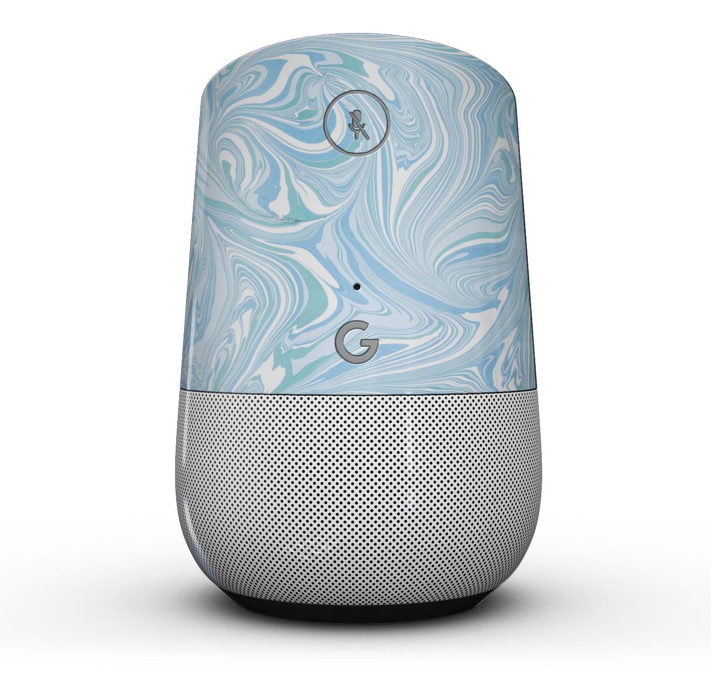 Marbleized Swirling Blues Full-Body Skin Kit for Google Home, showcasing a vibrant blue marble design with a glossy finish.