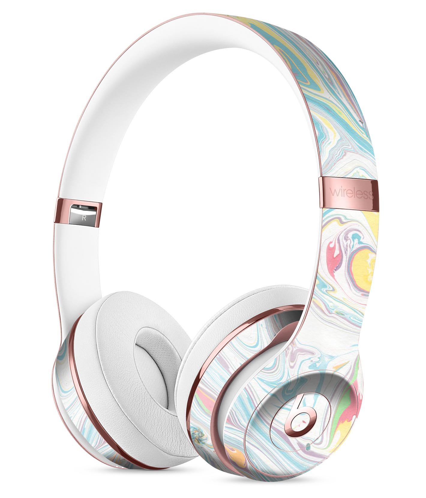 Marbleized Swirling Candy Colors Full-Body Skin Kit for Beats by Dre Solo 3 Wireless Headphones, showcasing vibrant colors and sleek design.