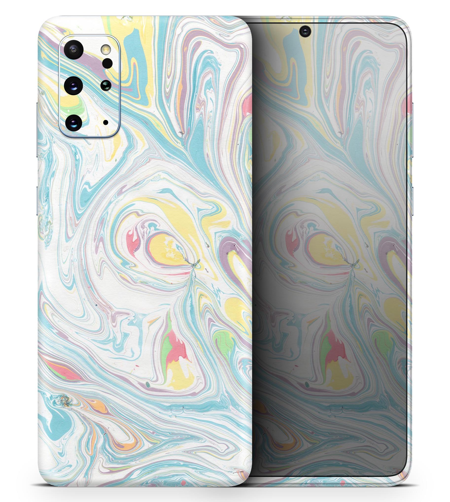 Marbleized Swirling Candy Colors Skin-Kit for Samsung Galaxy S20, showcasing vibrant colors and sleek design.