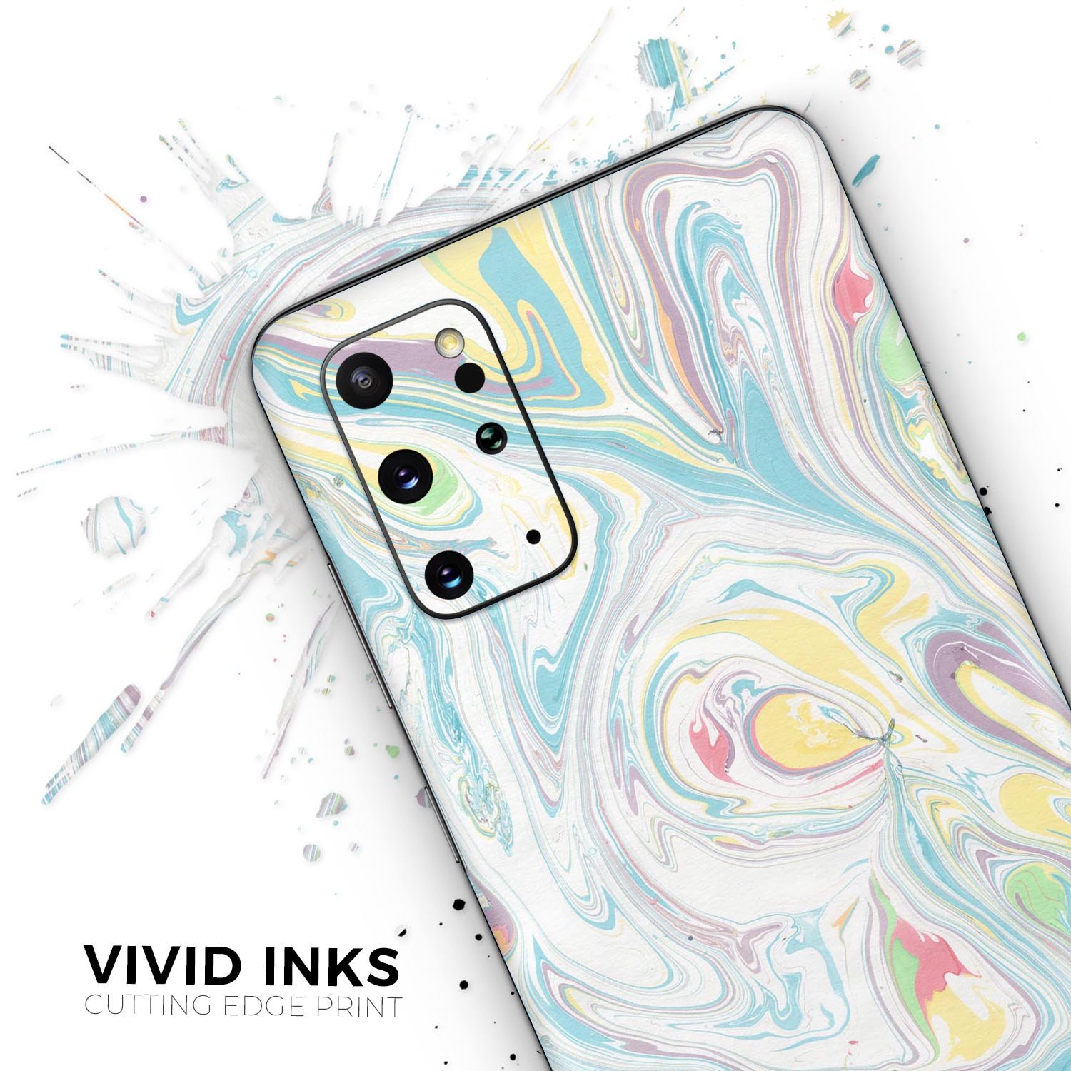 Marbleized Swirling Candy Colors Skin-Kit for Samsung Galaxy S20, showcasing vibrant colors and sleek design.