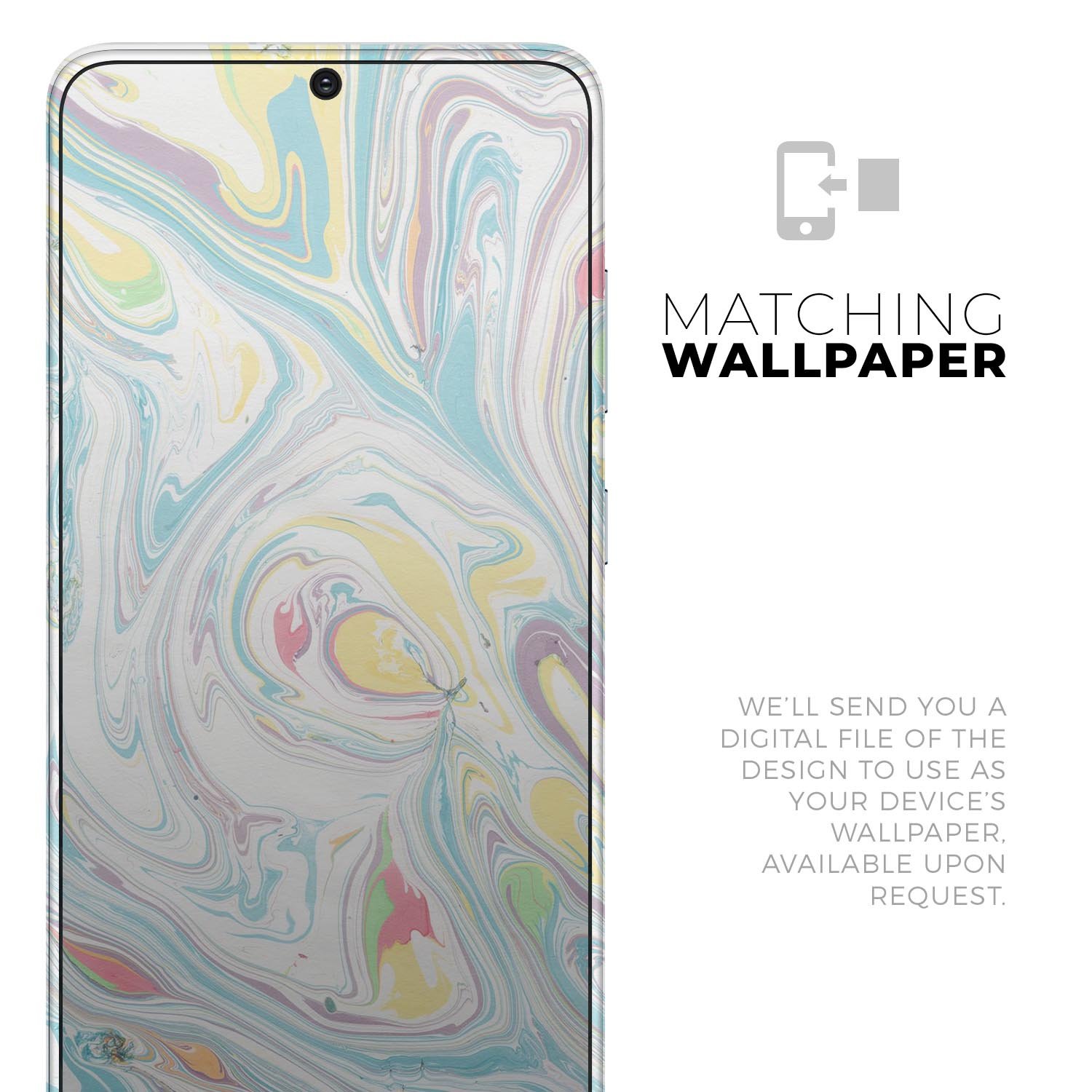 Marbleized Swirling Candy Colors Skin-Kit for Samsung Galaxy S20, showcasing vibrant colors and sleek design.