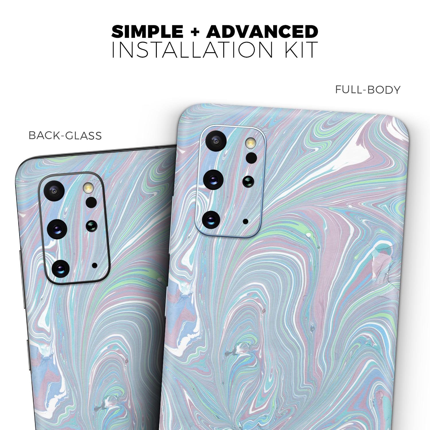 Marbleized Swirling Color Passion Skin-Kit for Samsung Galaxy, showcasing vibrant colors and a sleek design.