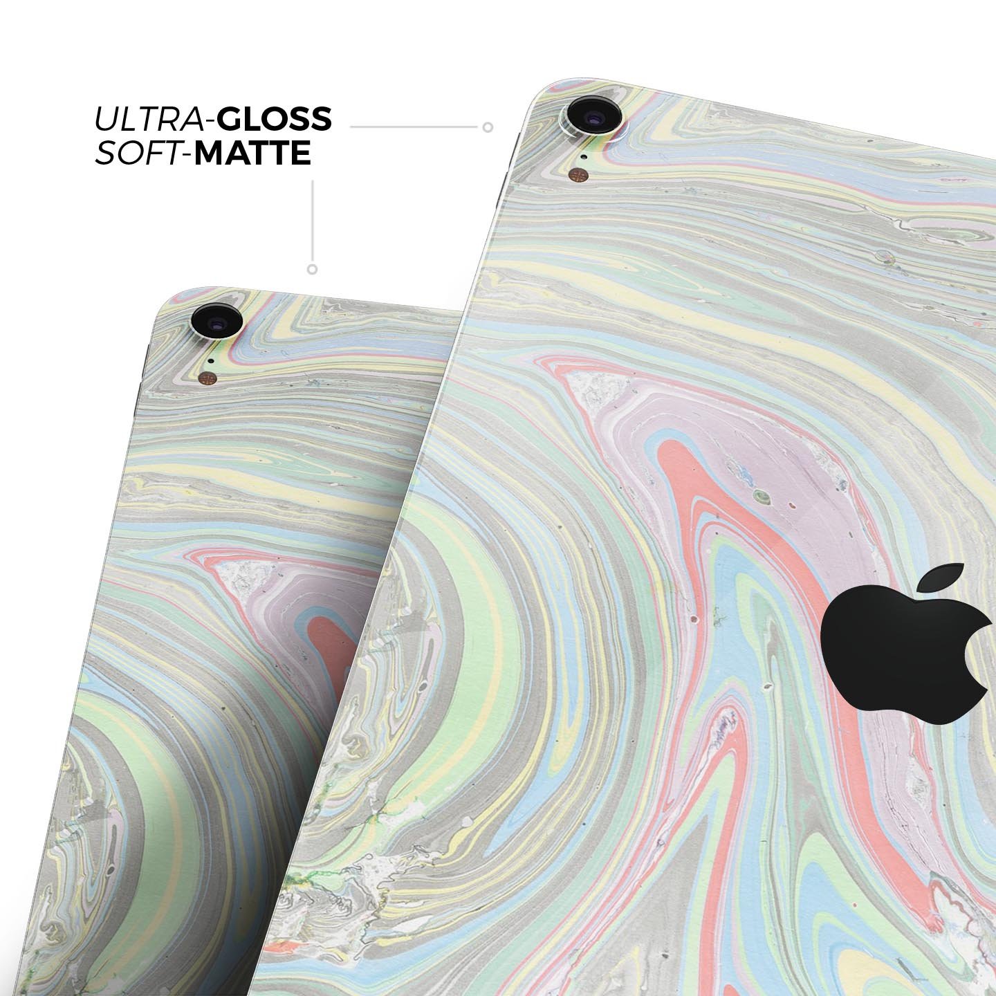 Marbleized Swirling Colors v2 skin decal for Apple devices, showcasing vibrant colors and a sleek design.