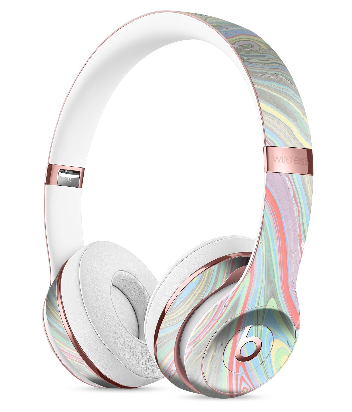 Marbleized Swirling Colors v2 Full-Body Skin Kit for Beats by Dre Solo 3 Wireless Headphones, showcasing vibrant colors and a sleek design.