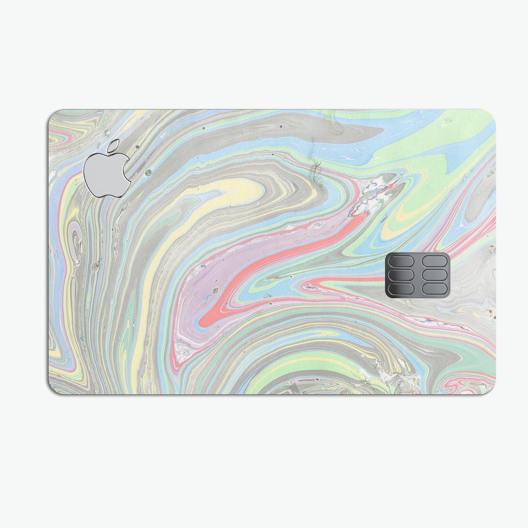 Marbleized Swirling Colors v2 decal skin for Apple Card, showcasing vibrant swirling colors and a sleek design.