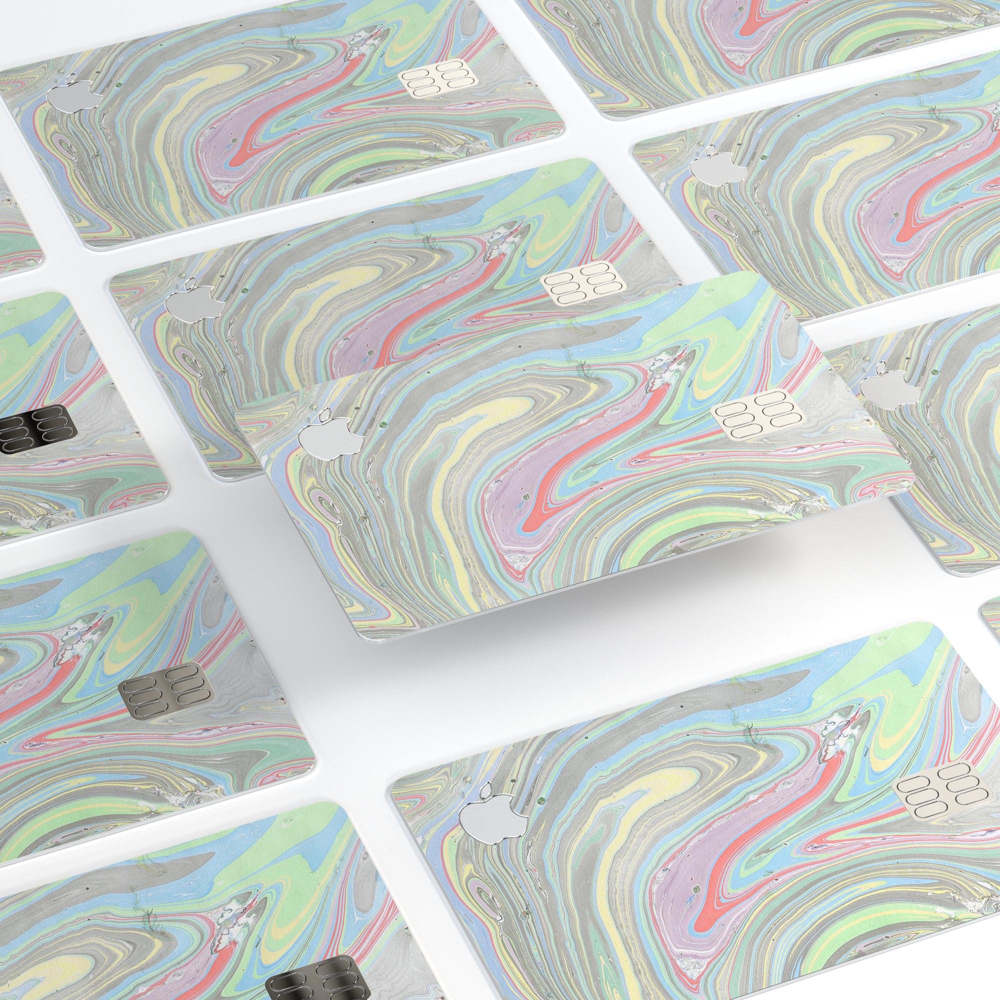 Marbleized Swirling Colors v2 decal skin for Apple Card, showcasing vibrant swirling colors and a sleek design.