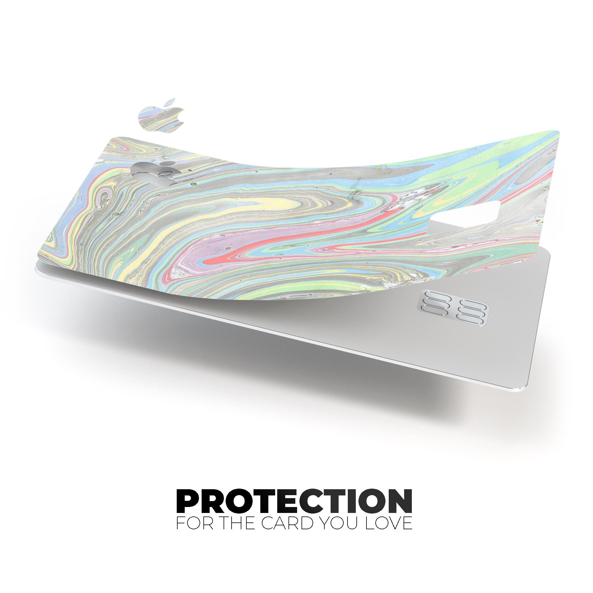 Marbleized Swirling Colors v2 decal skin for Apple Card, showcasing vibrant swirling colors and a sleek design.