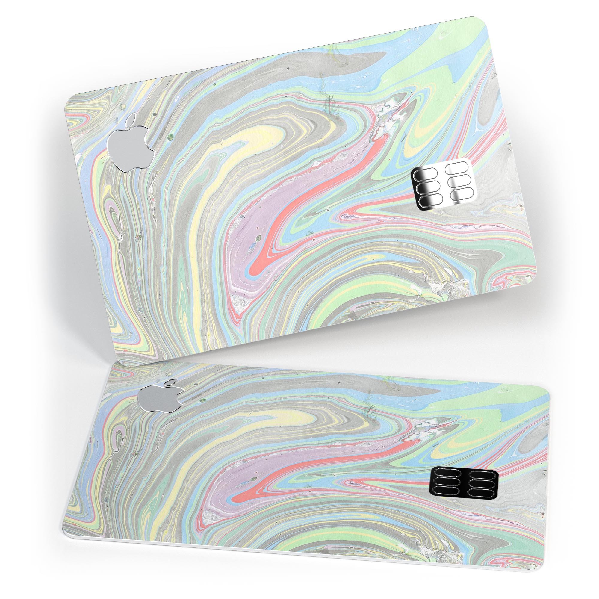 Marbleized Swirling Colors v2 decal skin for Apple Card, showcasing vibrant swirling colors and a sleek design.