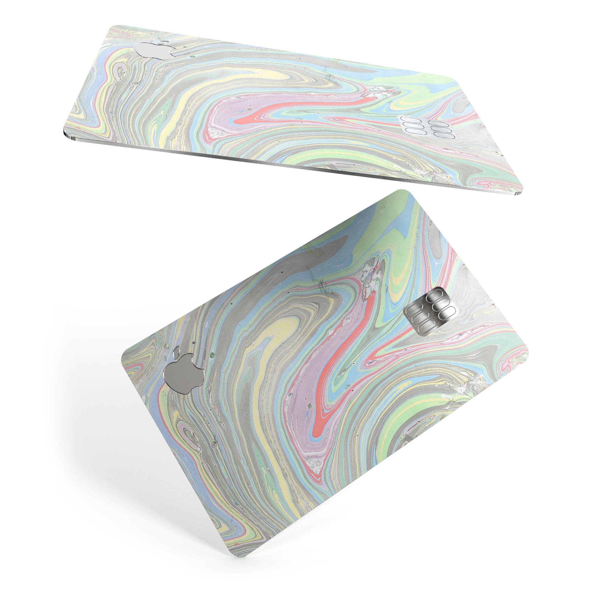 Marbleized Swirling Colors v2 decal skin for Apple Card, showcasing vibrant swirling colors and a sleek design.