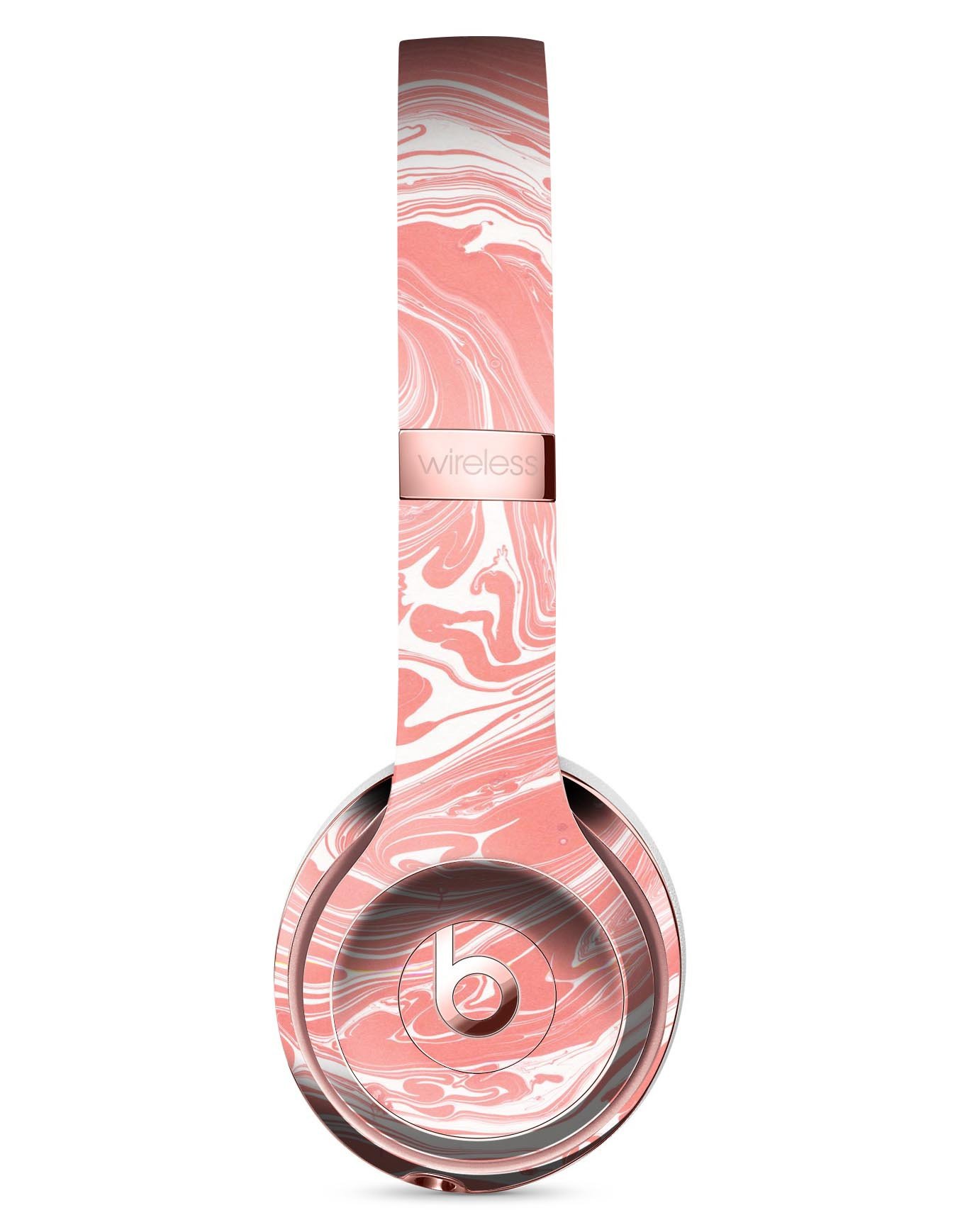 Marbleized Swirling Coral Full-Body Skin Kit for Beats by Dre Solo 3 Wireless Headphones, showcasing vibrant coral swirls on a sleek vinyl surface.