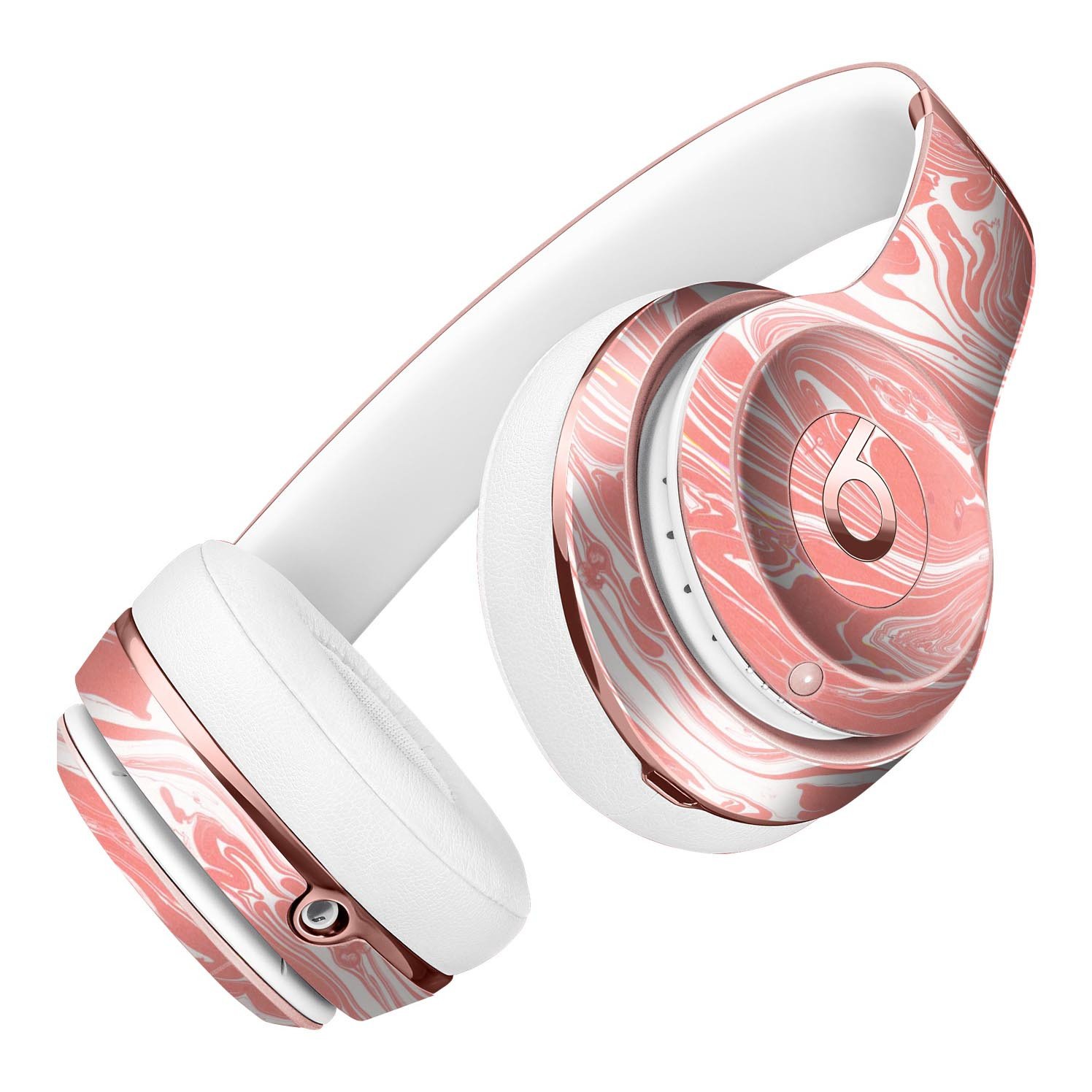 Marbleized Swirling Coral Full-Body Skin Kit for Beats by Dre Solo 3 Wireless Headphones, showcasing vibrant coral swirls on a sleek vinyl surface.