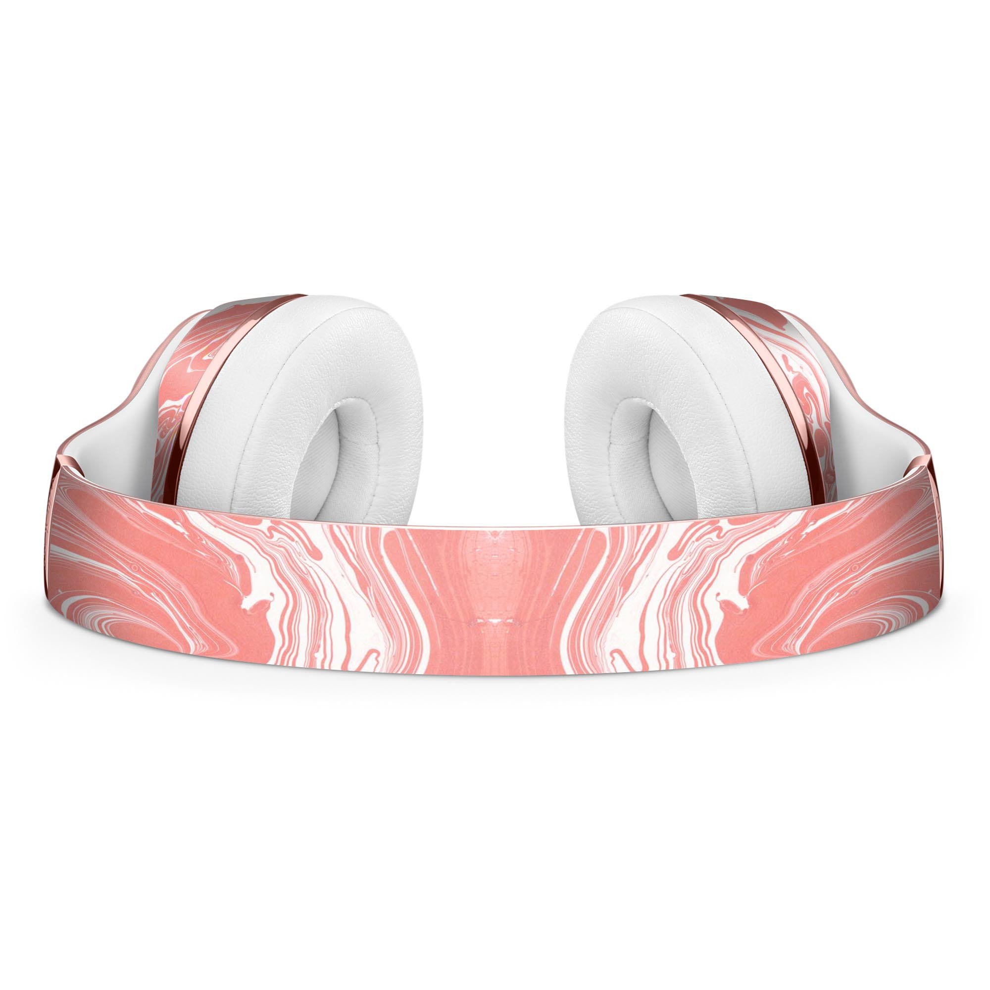 Marbleized Swirling Coral Full-Body Skin Kit for Beats by Dre Solo 3 Wireless Headphones, showcasing vibrant coral swirls on a sleek vinyl surface.