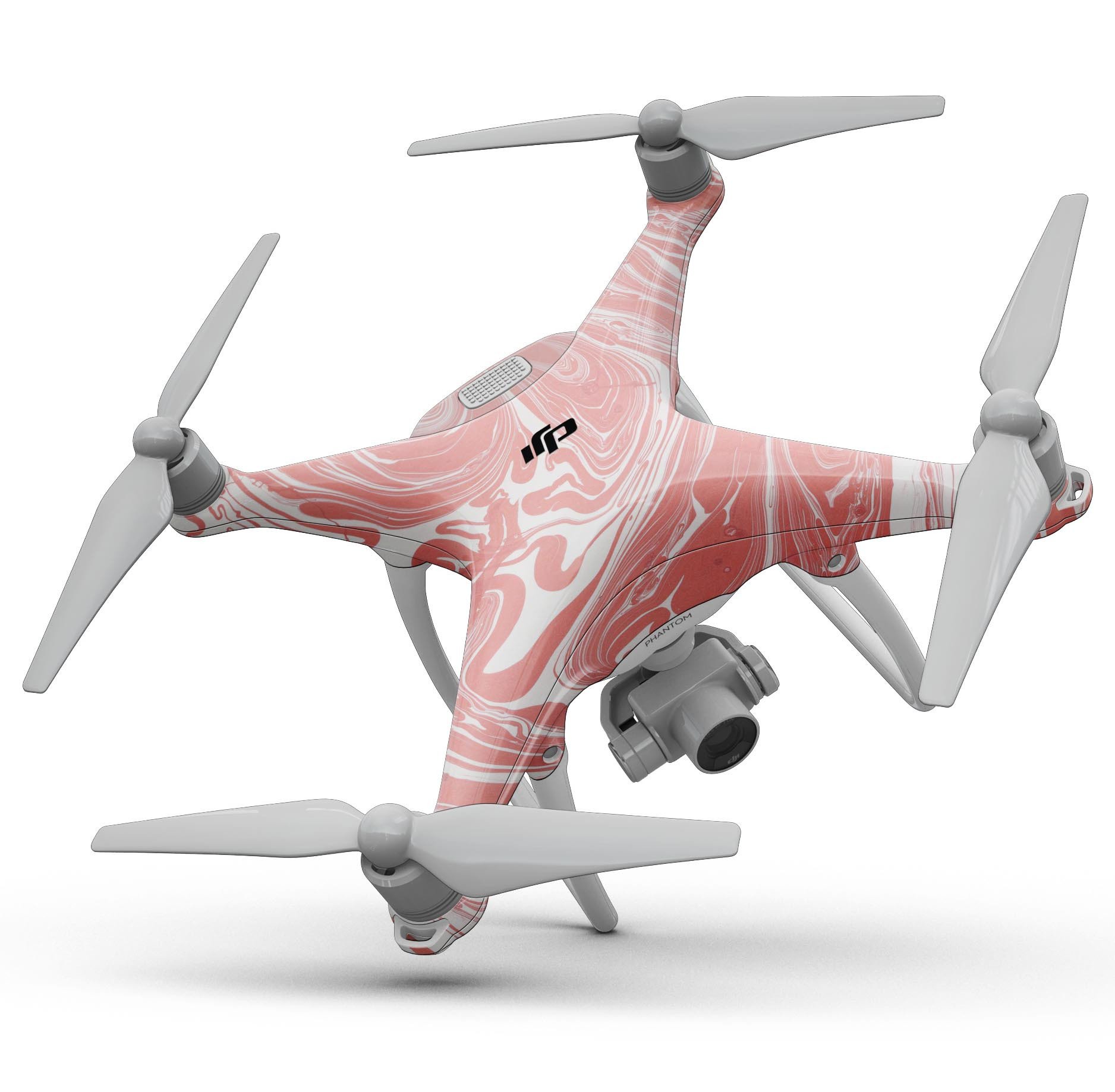 Marbleized Swirling Coral Full-Body Skin Kit for DJI Phantom 4, showcasing vibrant colors and a sleek design.