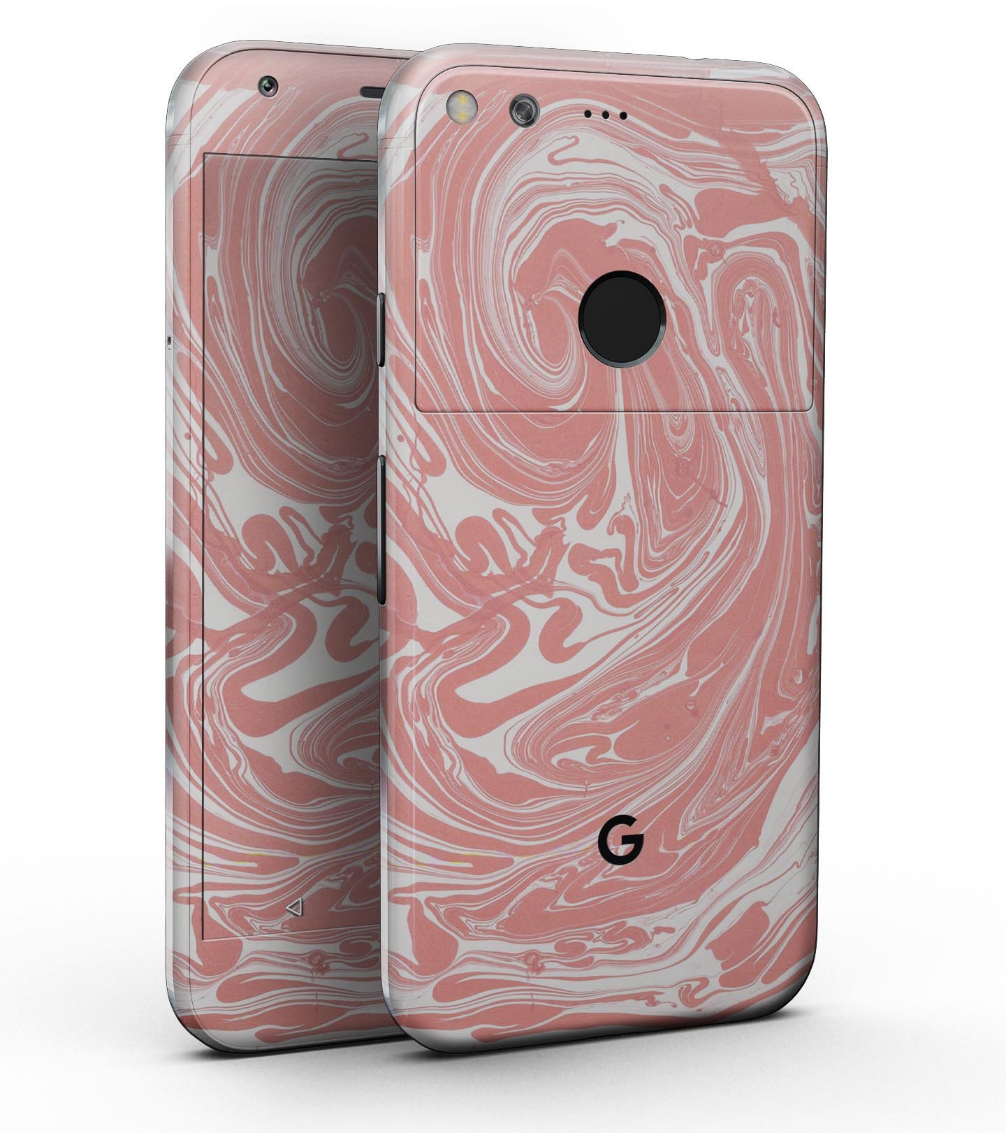 Marbleized Swirling Coral Full-Body Skin Kit for Google Pixel, showcasing vibrant colors and sleek design.