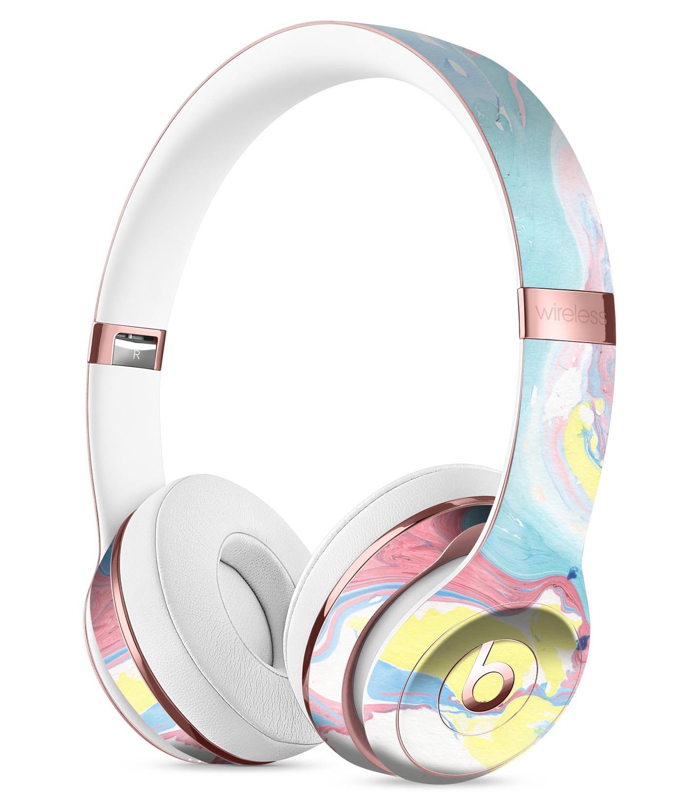 Marbleized Swirling Cotton Candy Skin Kit for Beats by Dre Solo 3 Wireless Headphones, showcasing vibrant colors and unique design.