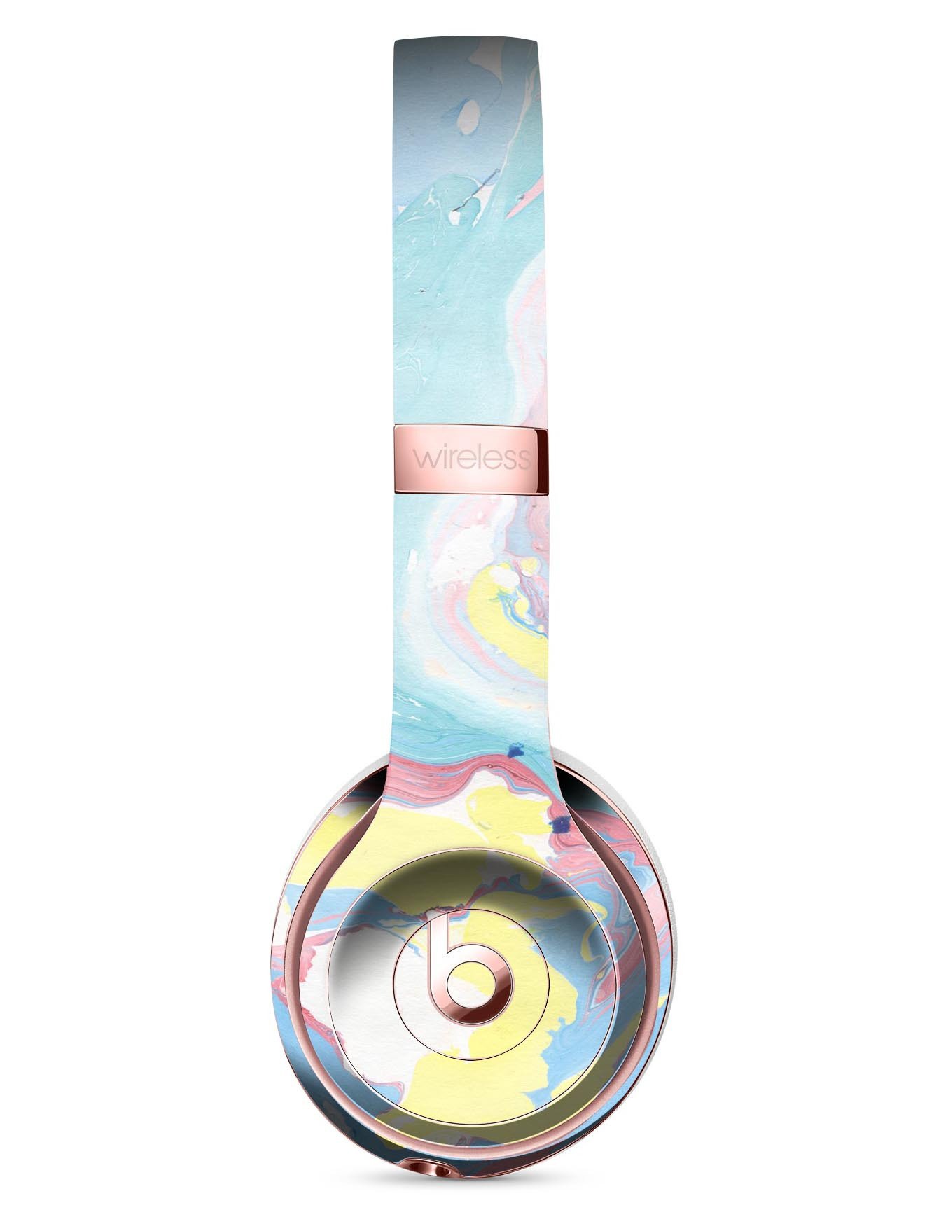 Marbleized Swirling Cotton Candy Skin Kit for Beats by Dre Solo 3 Wireless Headphones, showcasing vibrant colors and unique design.