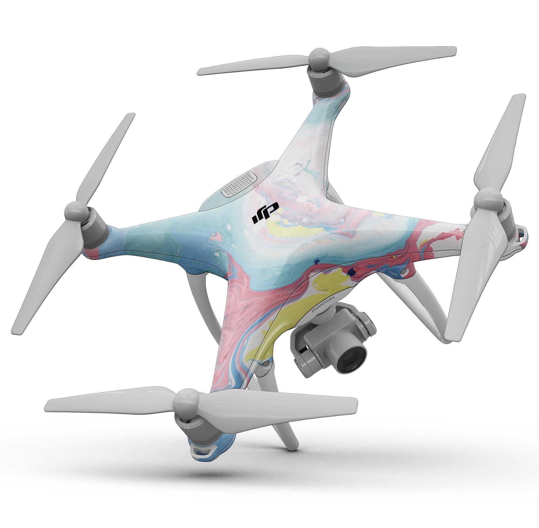 Marbleized Swirling Cotton Candy Full-Body Skin Kit for DJI Phantom 4 Drone, showcasing vibrant colors and precision fit.