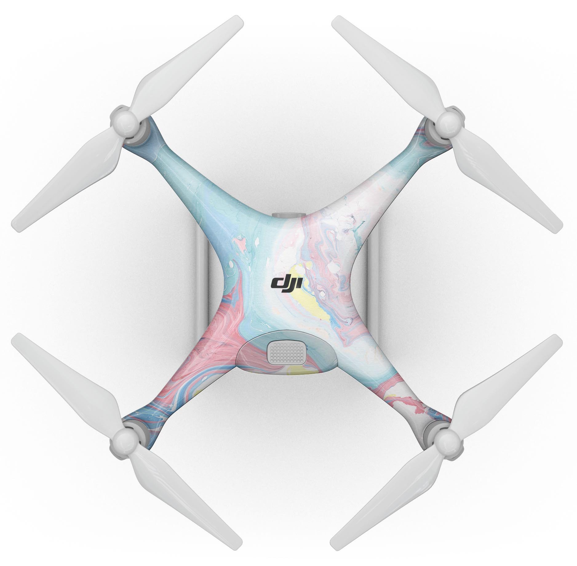 Marbleized Swirling Cotton Candy Full-Body Skin Kit for DJI Phantom 4 Drone, showcasing vibrant colors and precision fit.