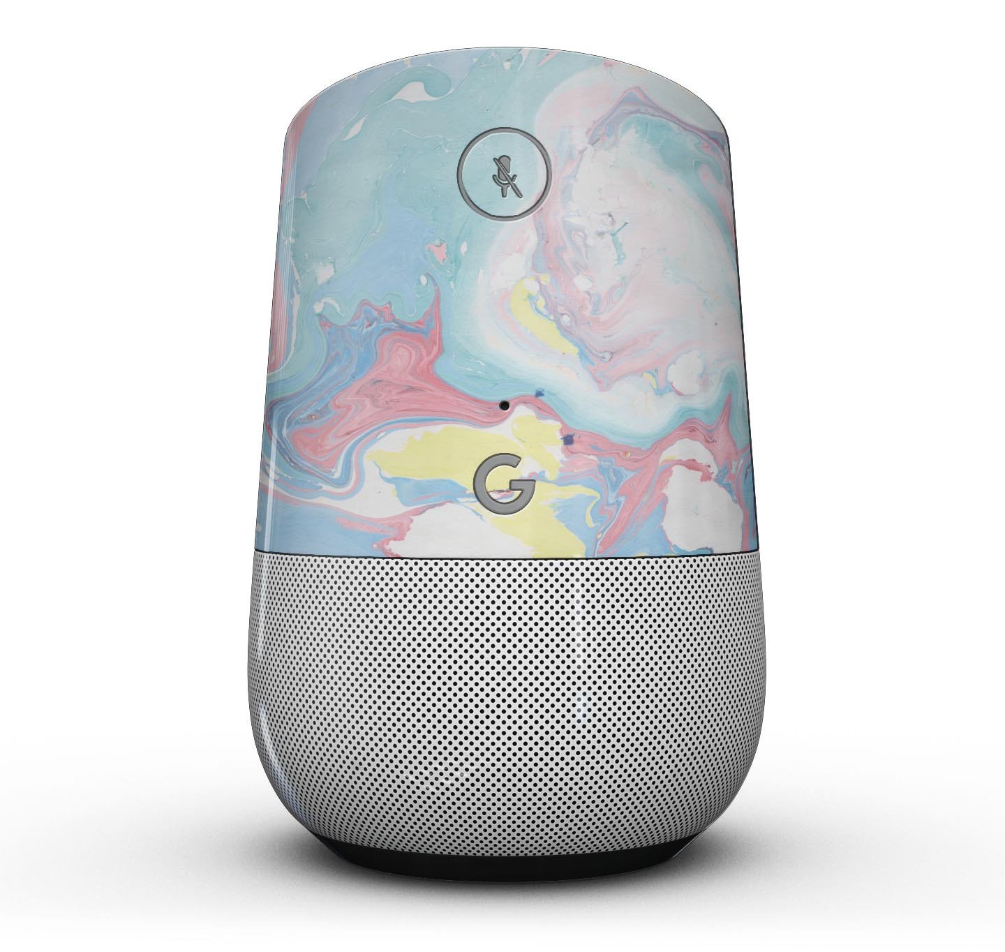 Marbleized Swirling Cotton Candy Full-Body Skin Kit for Google Home Assistant, showcasing vibrant colors and a sleek design.