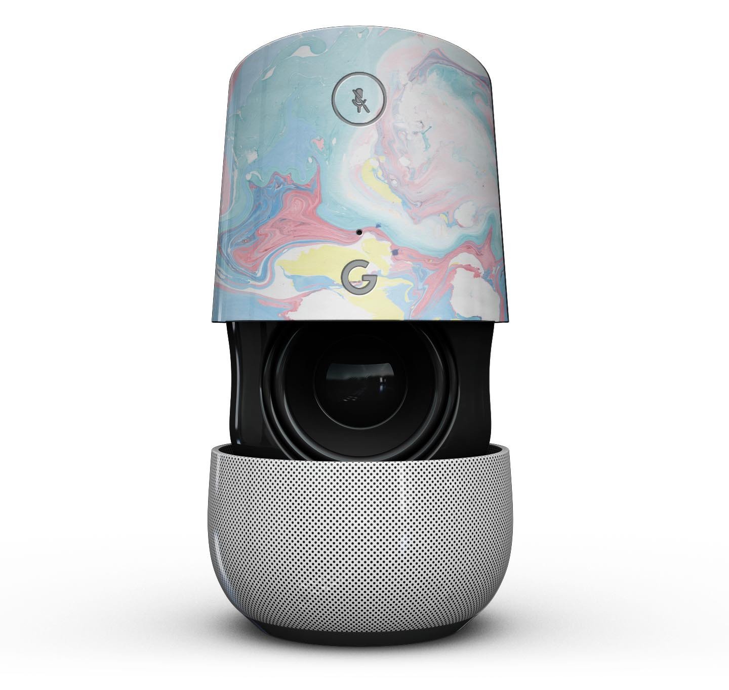 Marbleized Swirling Cotton Candy Full-Body Skin Kit for Google Home Assistant, showcasing vibrant colors and a sleek design.