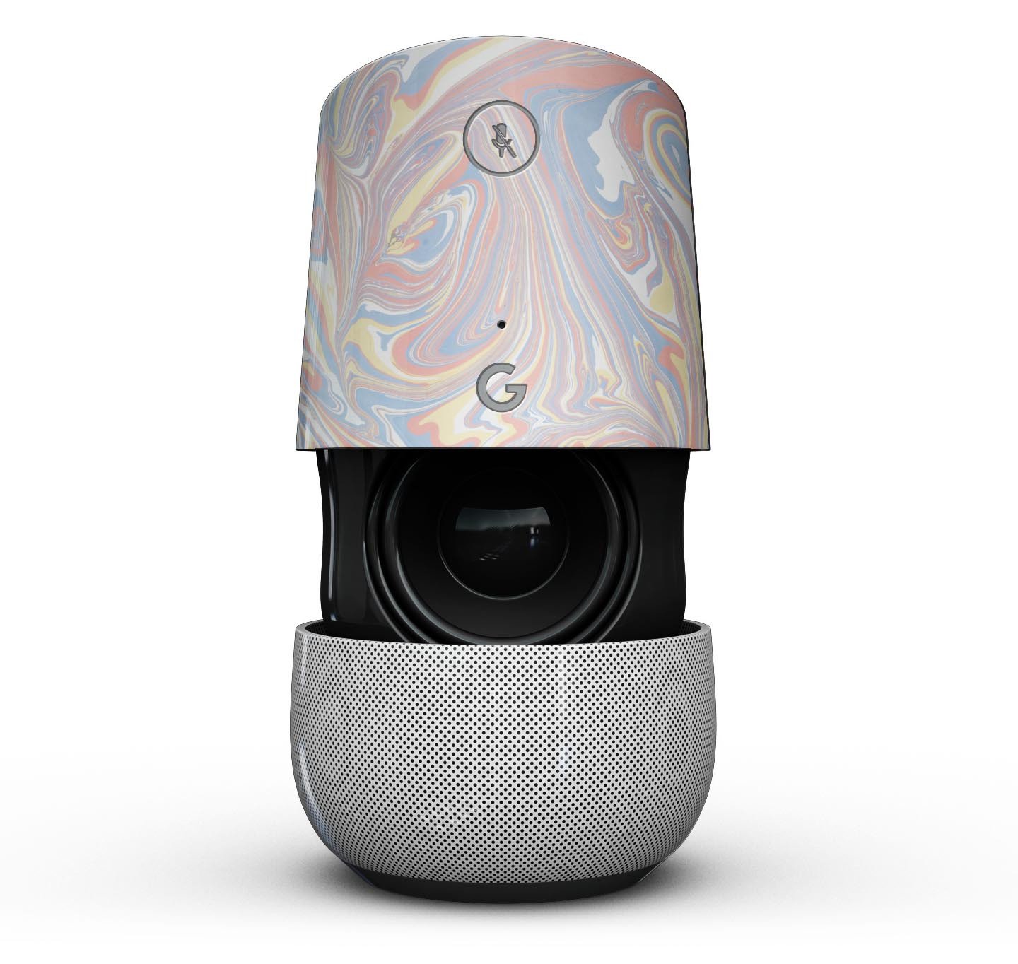 Marbleized Swirling Fun Coral Full-Body Skin Kit for Google Home Assistant, showcasing vibrant coral colors and unique marble pattern.