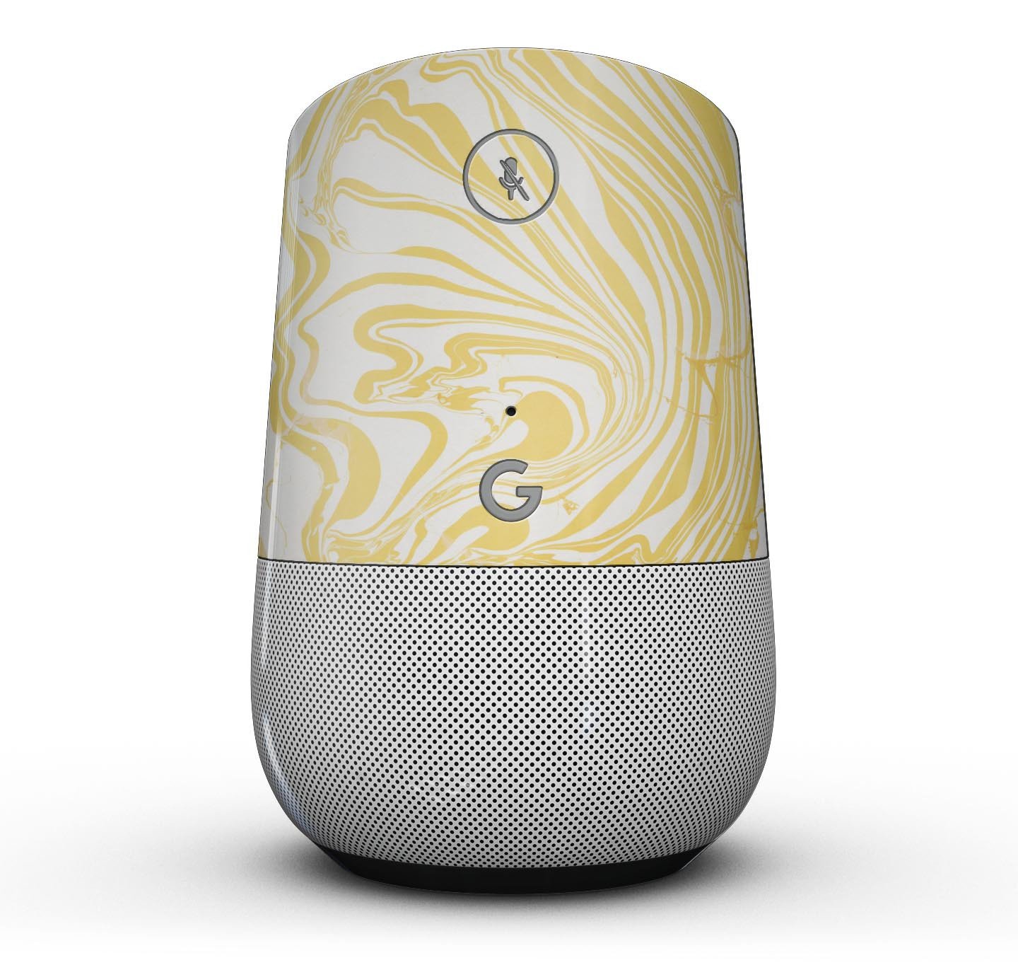 Marbleized Swirling Gold Full-Body Skin Kit for Google Home, showcasing a luxurious gold pattern that enhances the device's appearance.