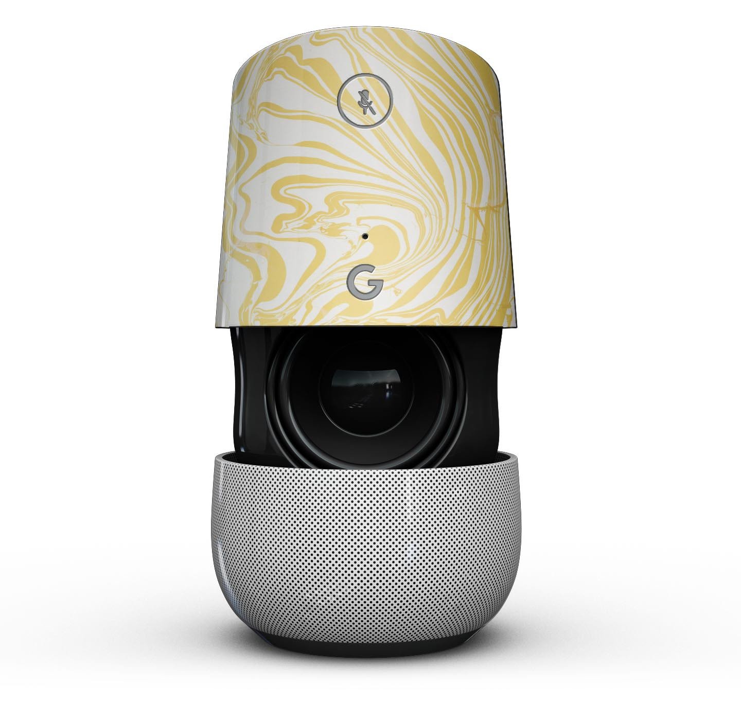 Marbleized Swirling Gold Full-Body Skin Kit for Google Home, showcasing a luxurious gold pattern that enhances the device's appearance.