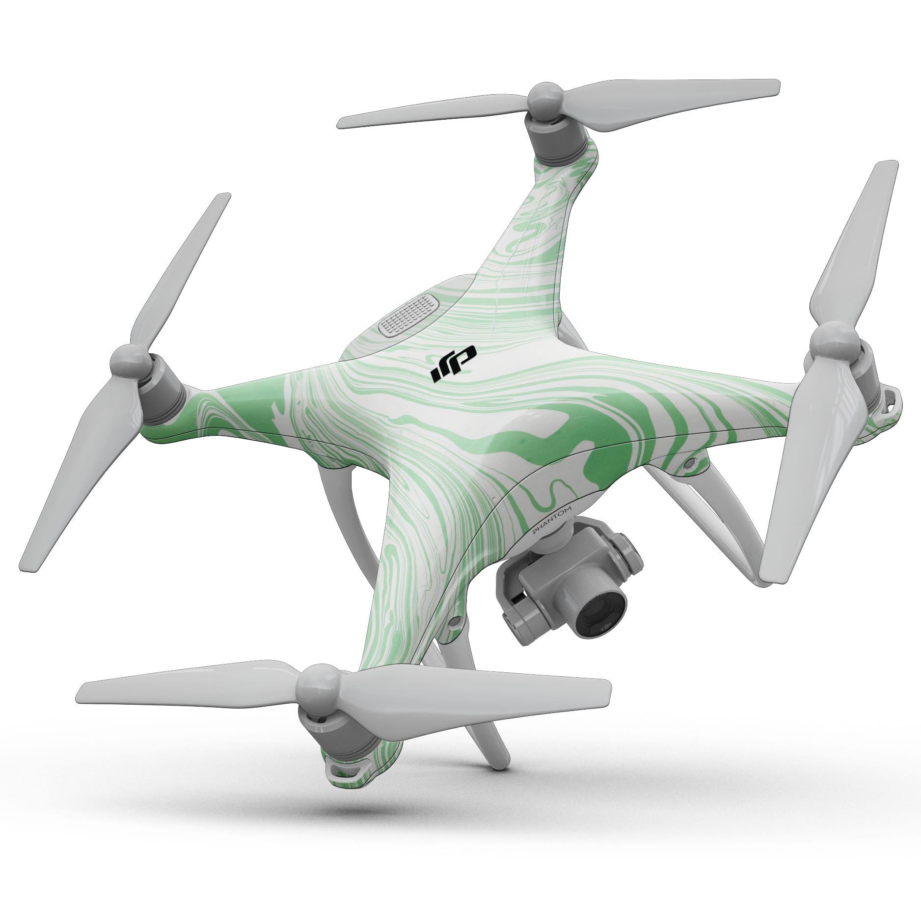 Marbleized Swirling Green Full-Body Skin Kit for DJI Phantom 4, showcasing a unique design and precision fit.