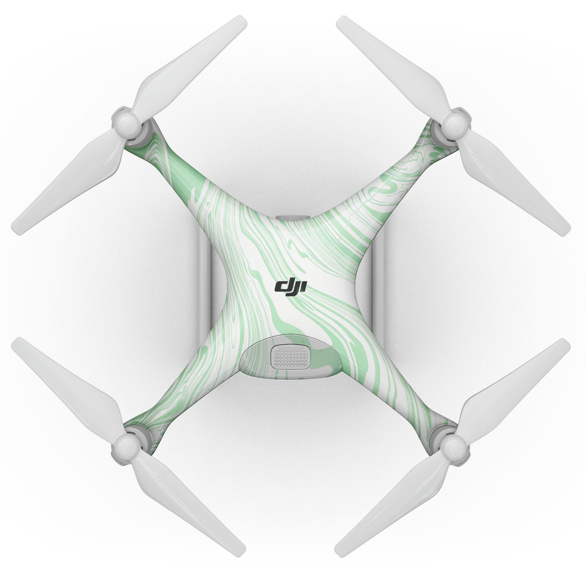 Marbleized Swirling Green Full-Body Skin Kit for DJI Phantom 4, showcasing a unique design and precision fit.