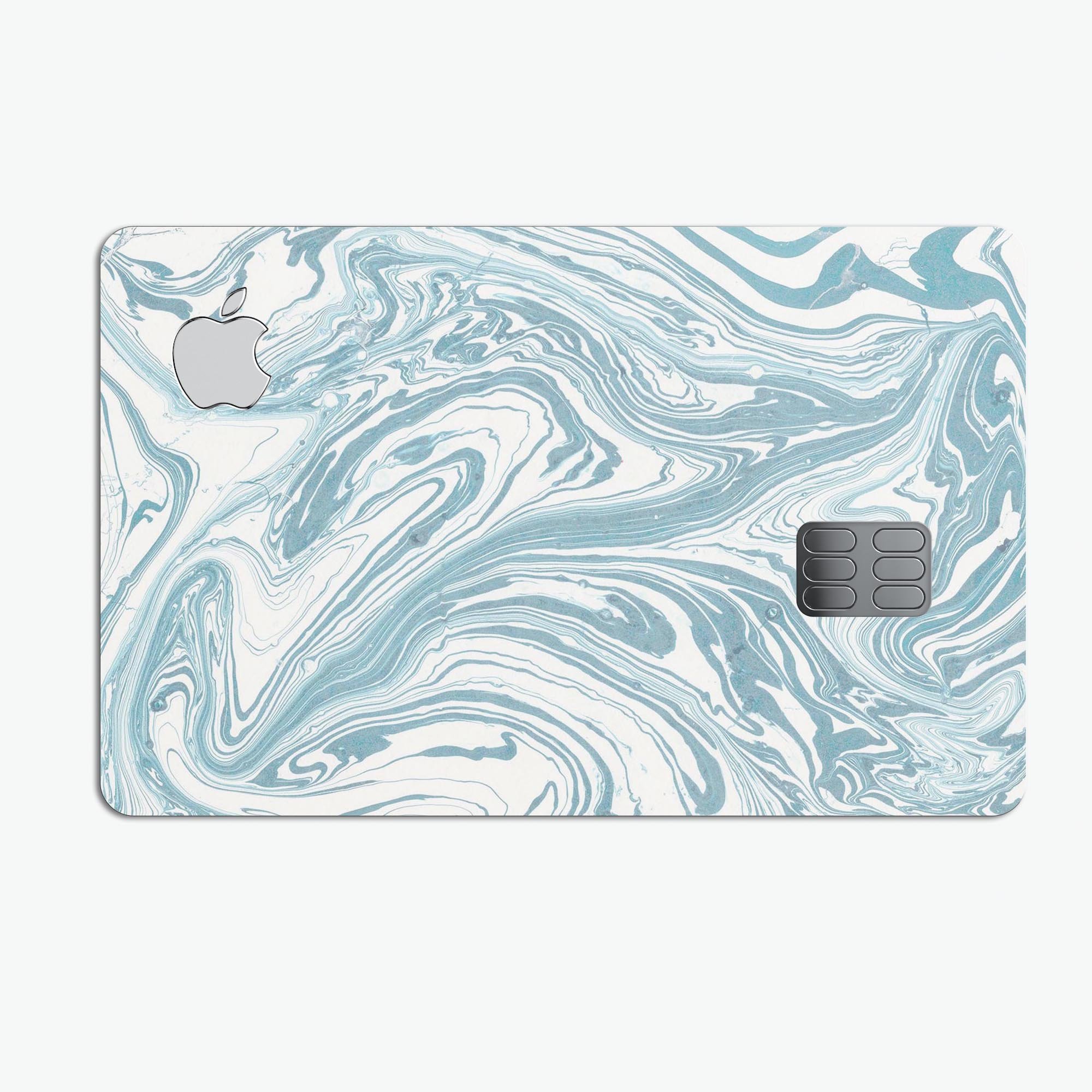 Marbleized Swirling Hard Mint decal skin for Apple Card, showcasing a vibrant marble design with a glossy finish.