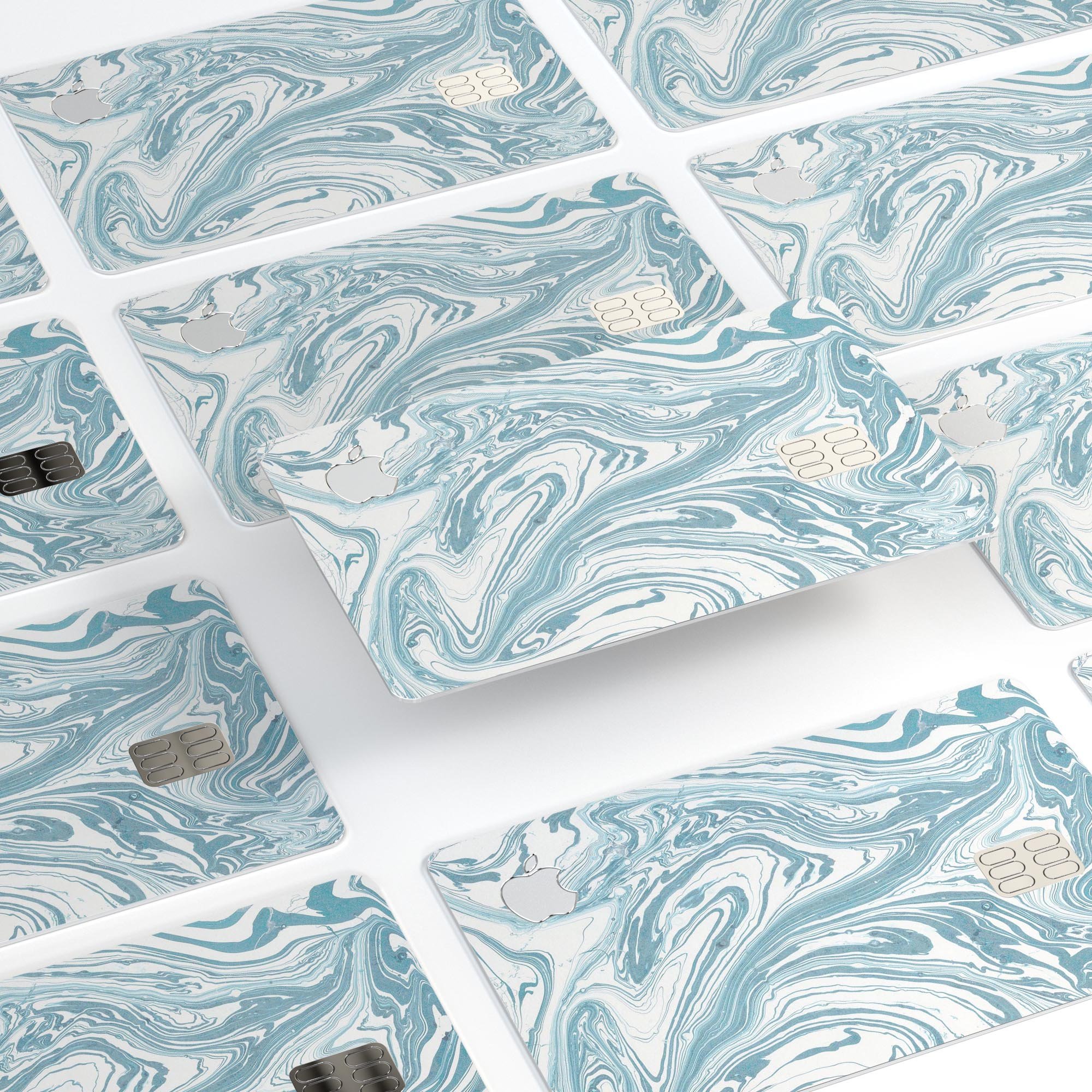 Marbleized Swirling Hard Mint decal skin for Apple Card, showcasing a vibrant marble design with a glossy finish.