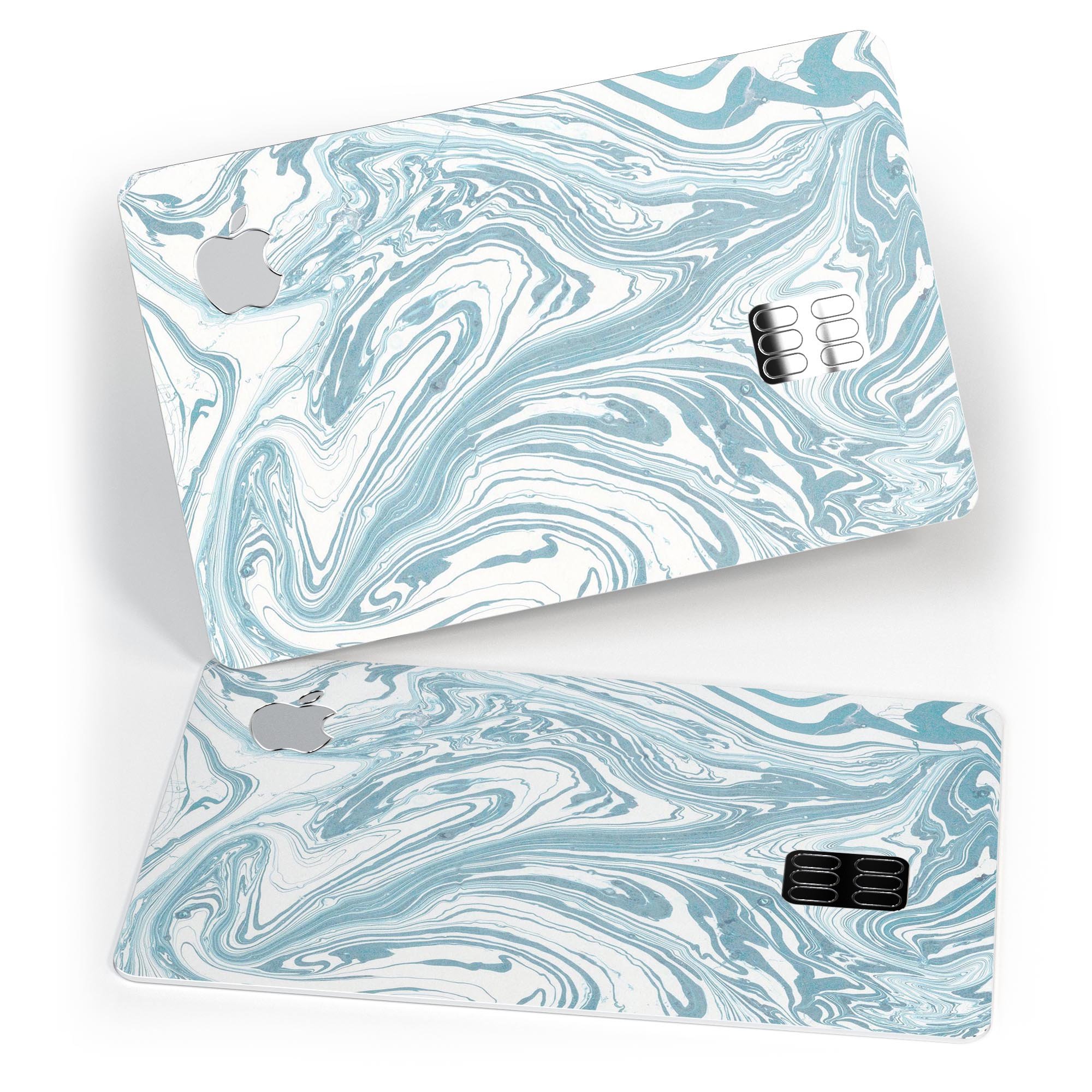 Marbleized Swirling Hard Mint decal skin for Apple Card, showcasing a vibrant marble design with a glossy finish.