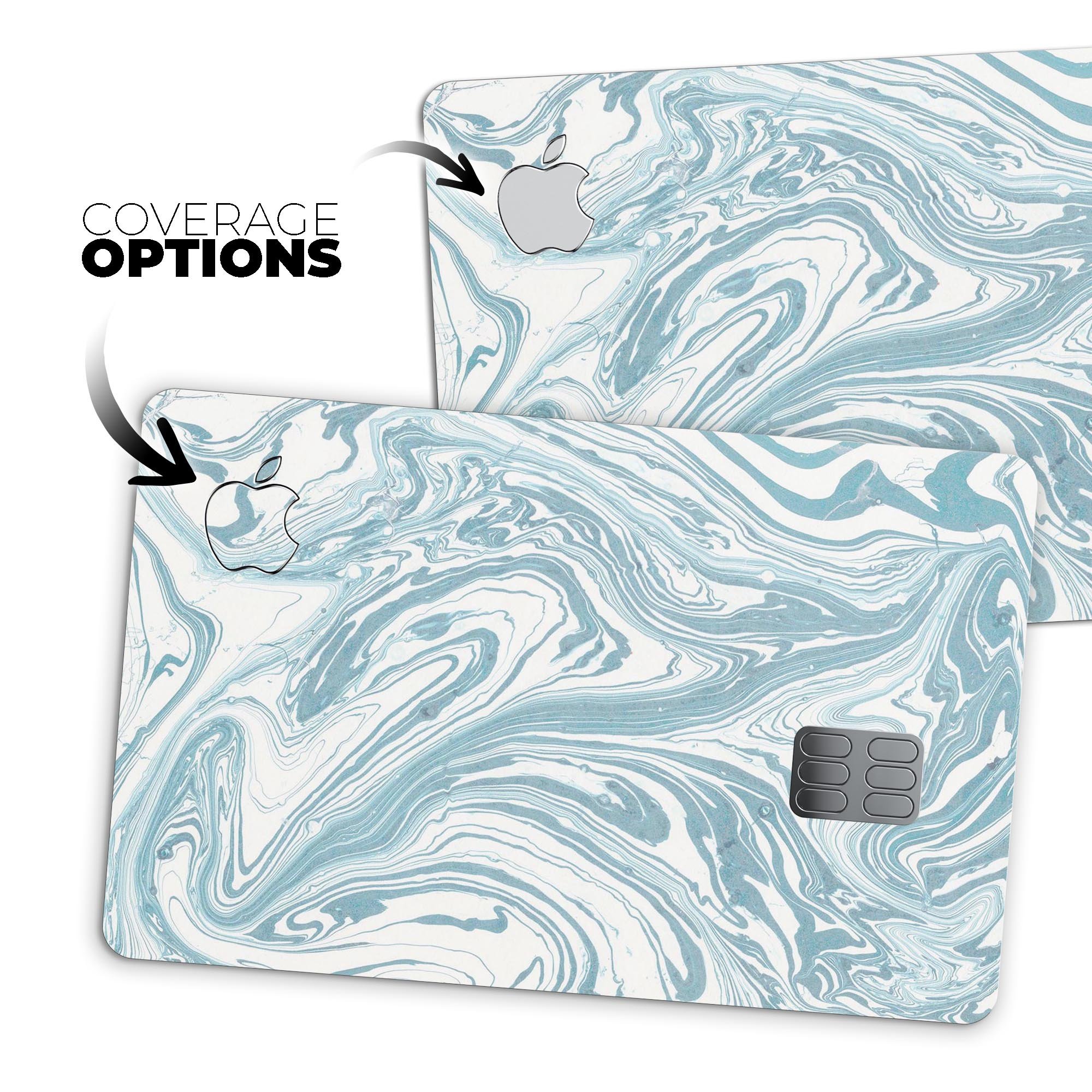 Marbleized Swirling Hard Mint decal skin for Apple Card, showcasing a vibrant marble design with a glossy finish.