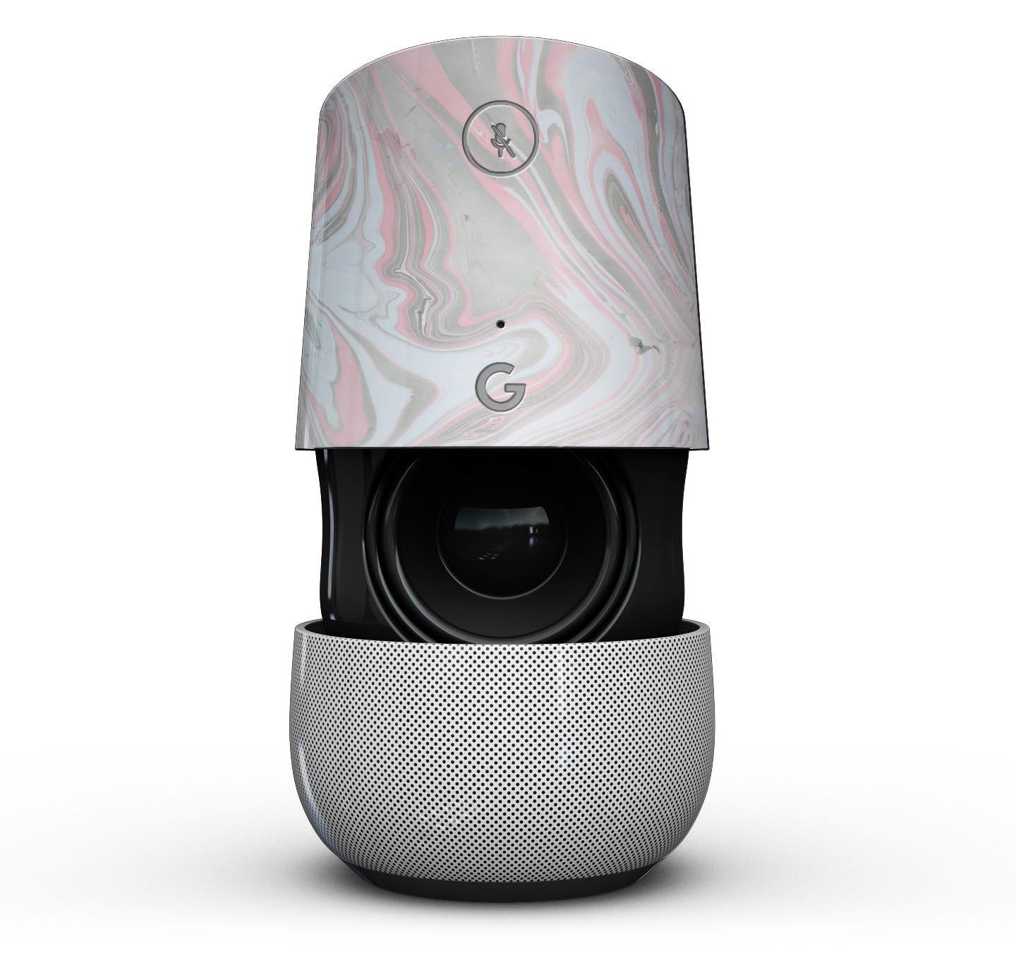 Marbleized Swirling Pink and Gray Full-Body Skin Kit for Google Home Assistant, showcasing a stylish design and precision fit.